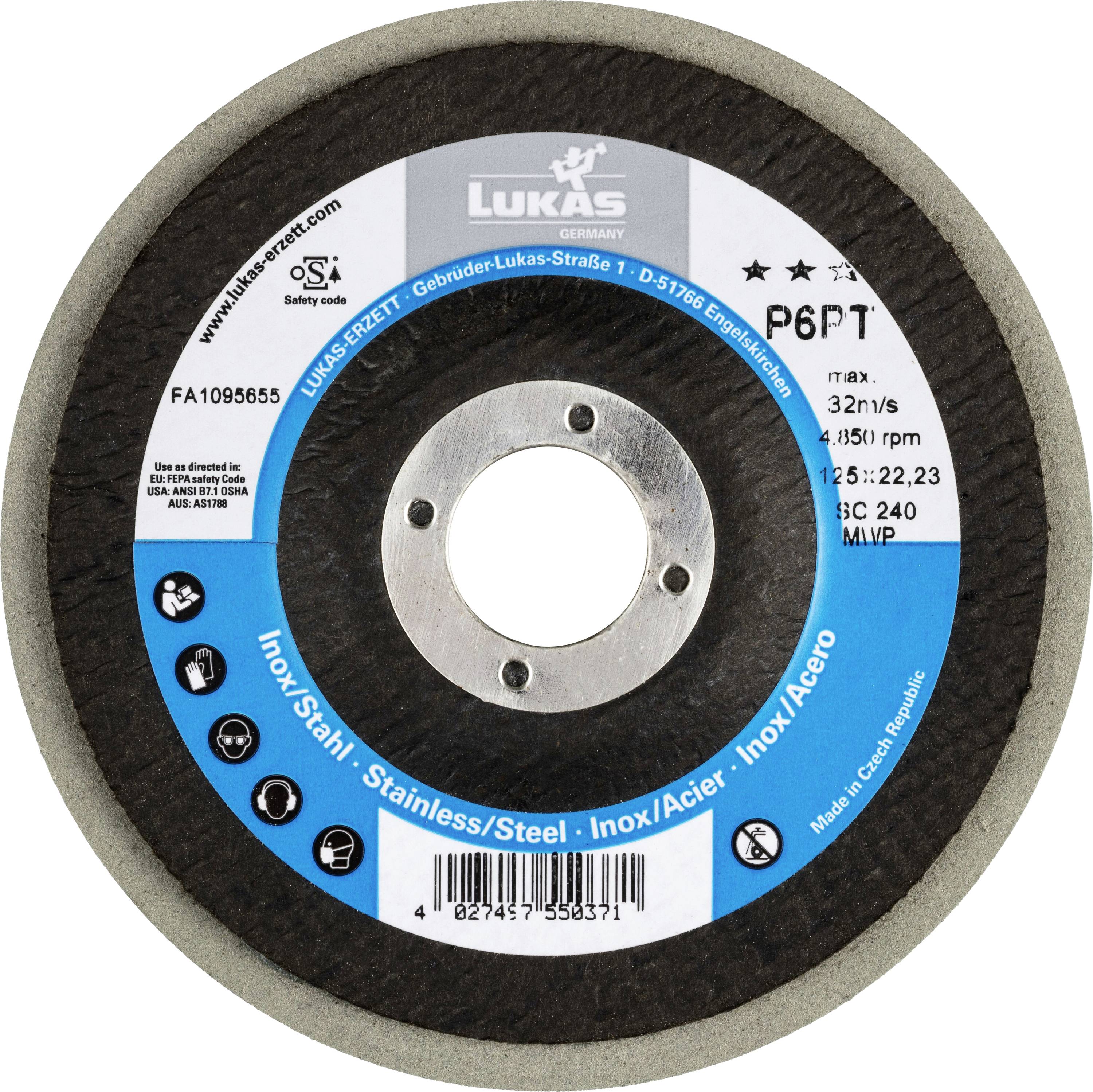 LUKAS-ERZETT A671612524014 Polierteller P6PT Ø 125mm fein | Korn 240 | für Winkelschleifer flach Siliciumcarbid