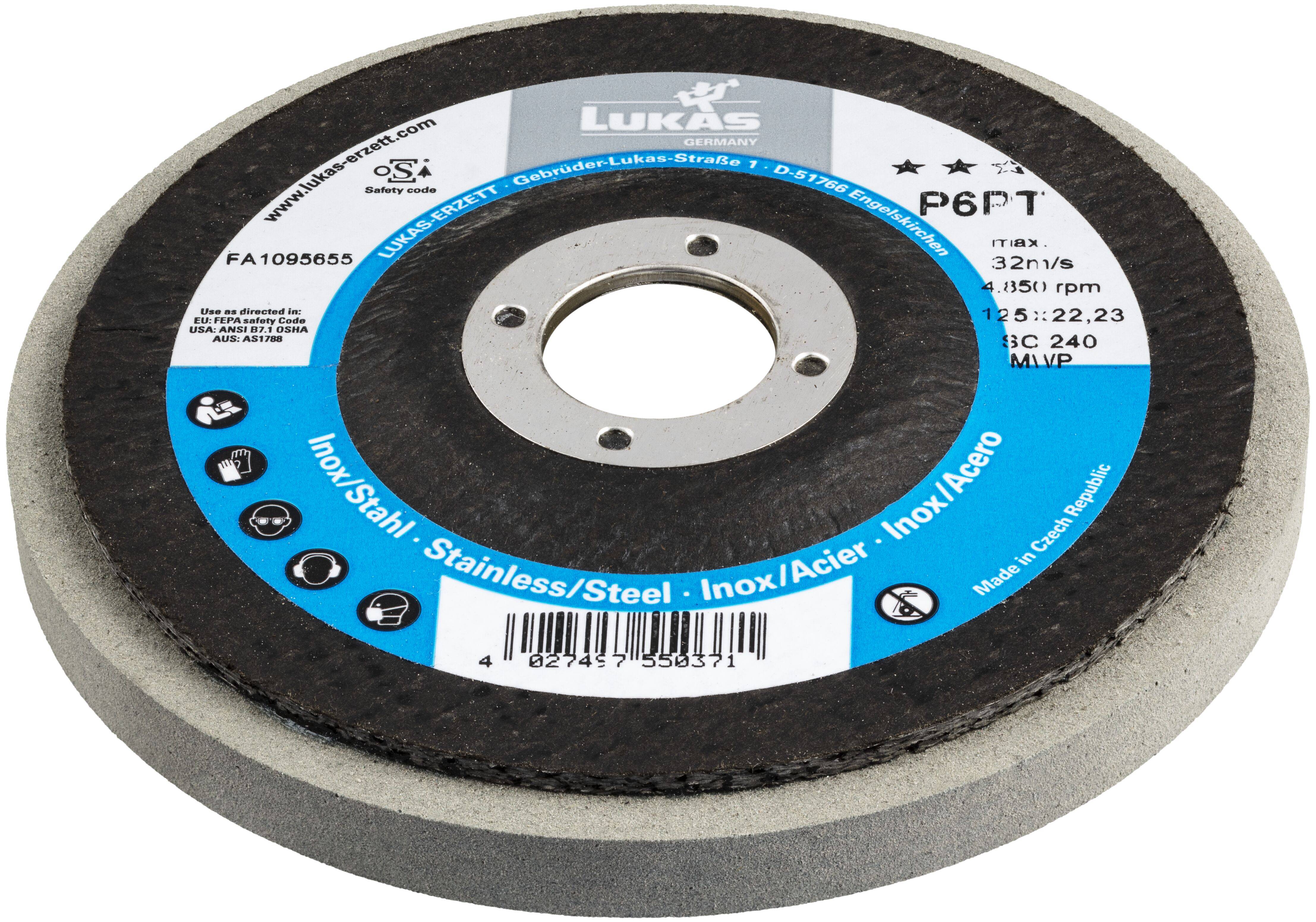 LUKAS-ERZETT A671612524014 Polierteller P6PT Ø 125mm fein | Korn 240 | für Winkelschleifer flach Siliciumcarbid