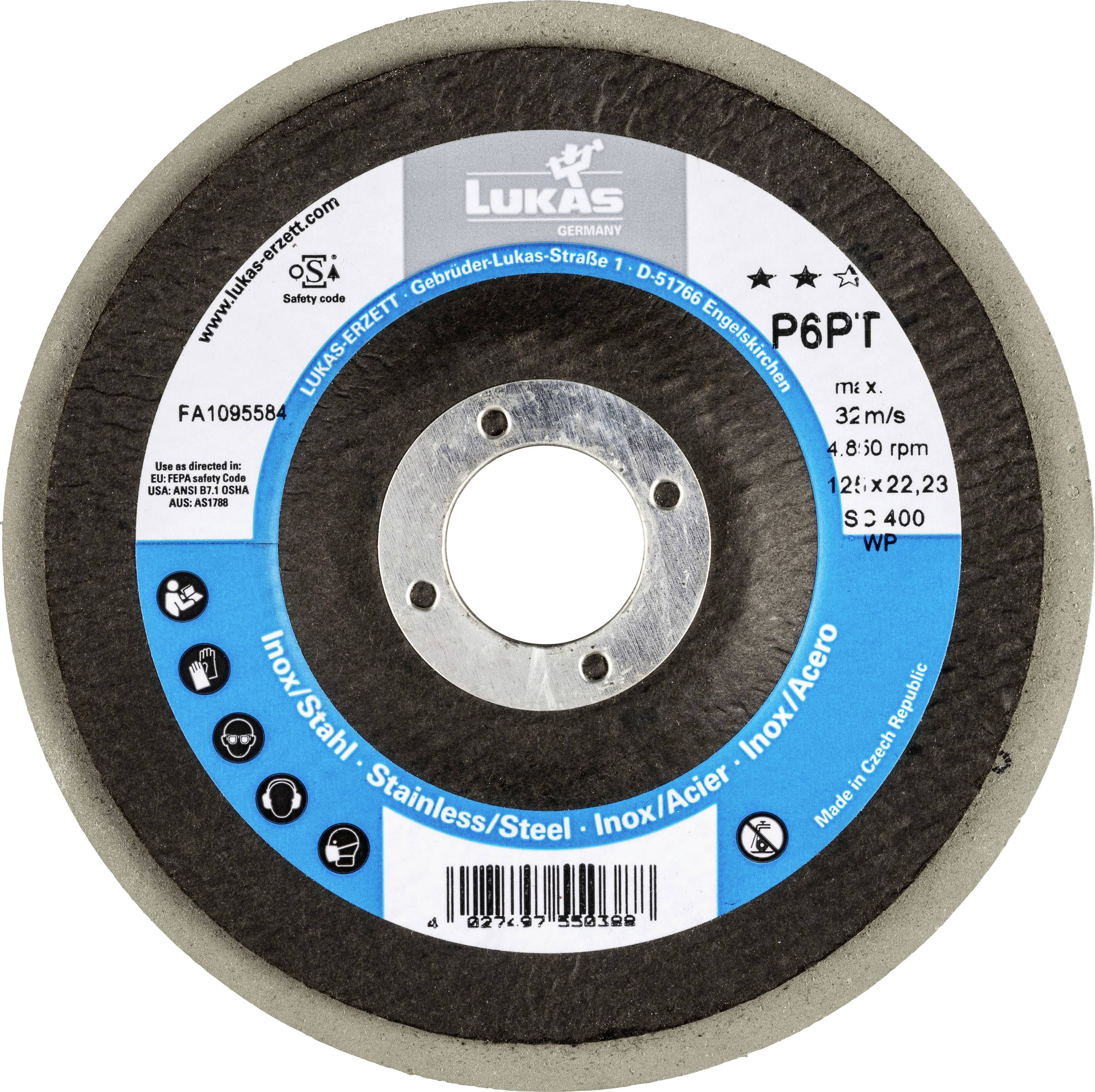 LUKAS-ERZETT A671612540014 Polierteller P6PT Ø 125mm Sehr fein | Korn 400 | für Winkelschleifer flach Siliciumcarbid