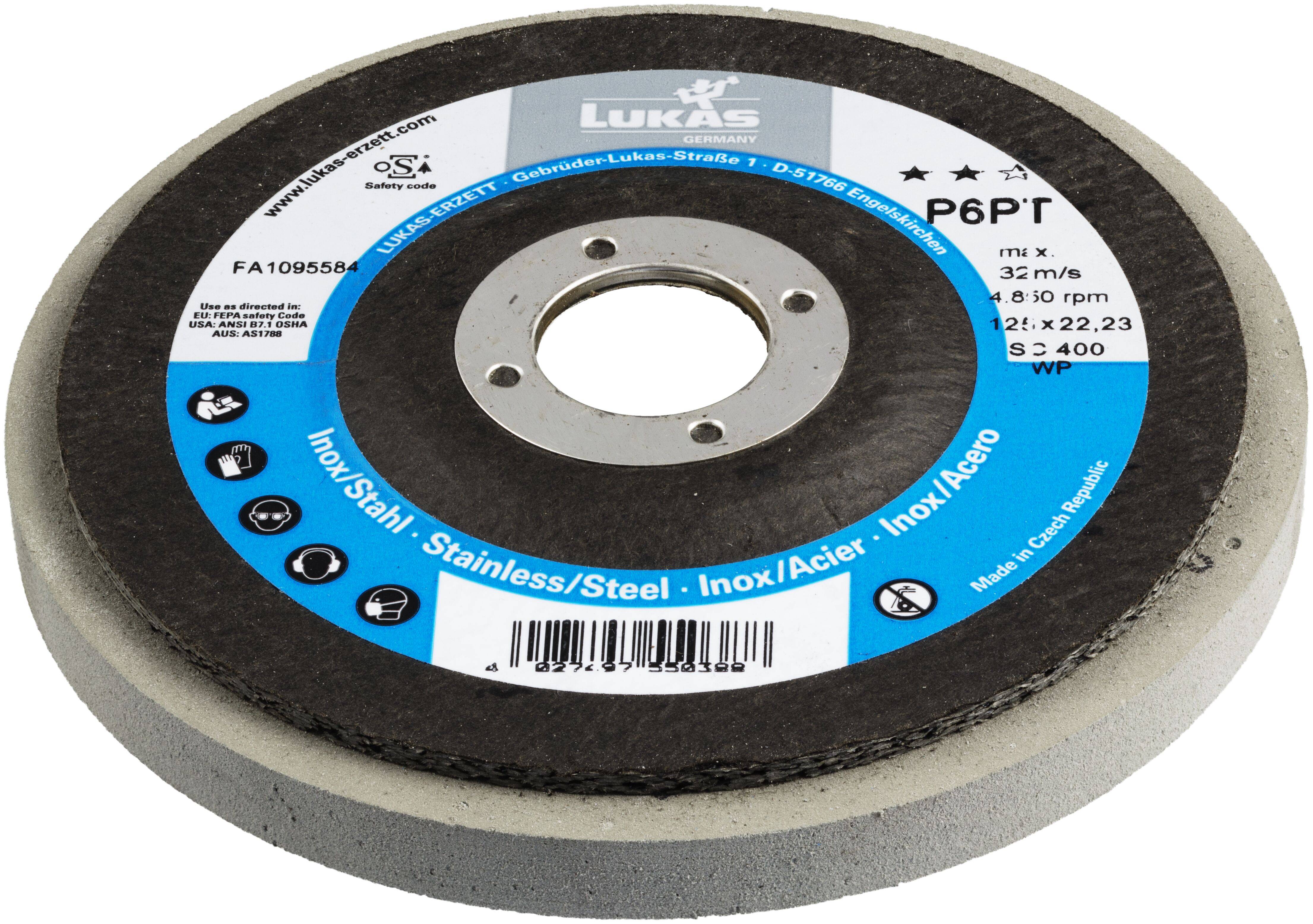 LUKAS-ERZETT A671612540014 Polierteller P6PT Ø 125mm Sehr fein | Korn 400 | für Winkelschleifer flach Siliciumcarbid