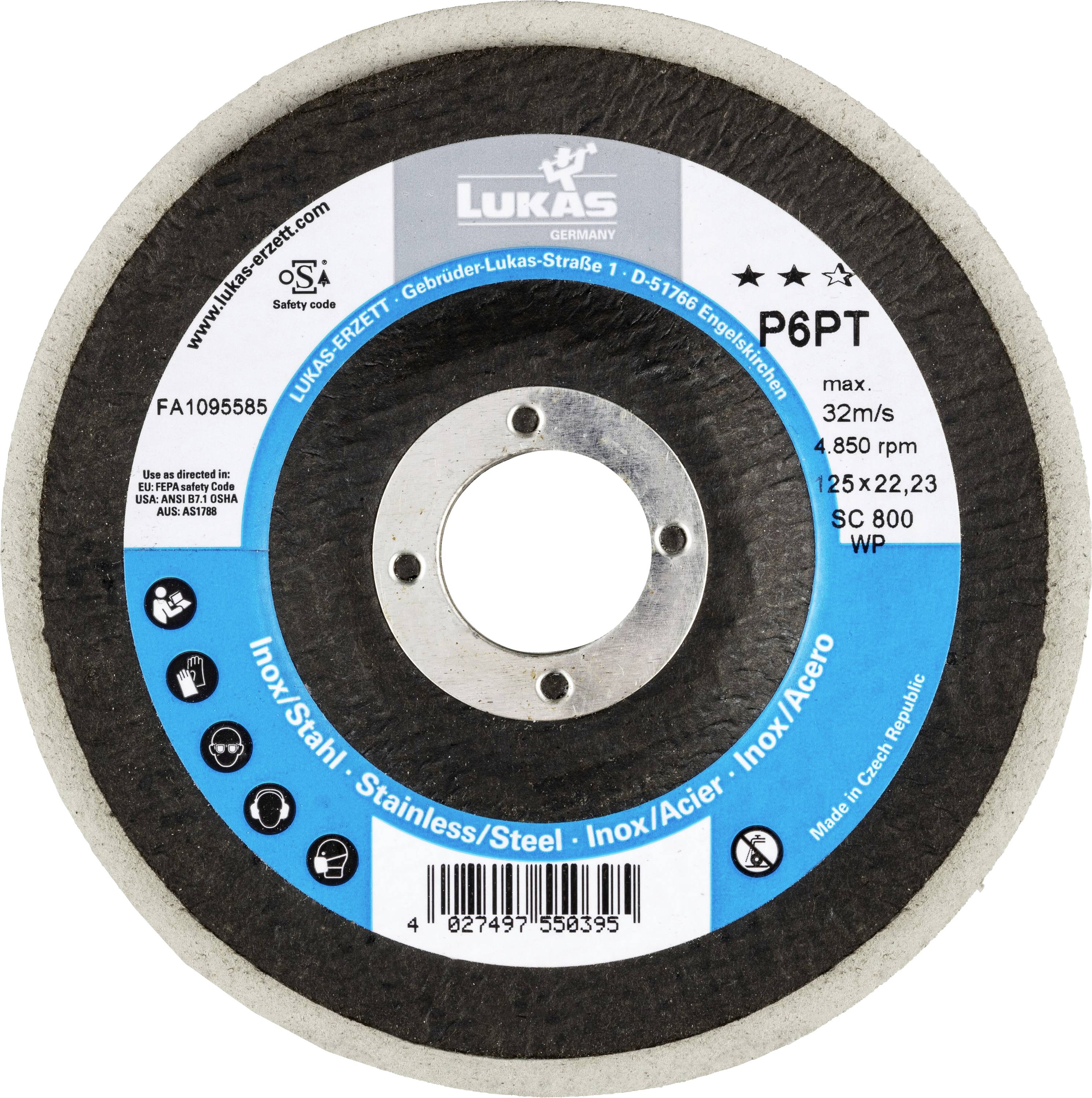 LUKAS-ERZETT A671612580014 Polierteller P6PT Ø 125mm Ultra fein | Korn 800 | für Winkelschleifer flach Siliciumcarbid