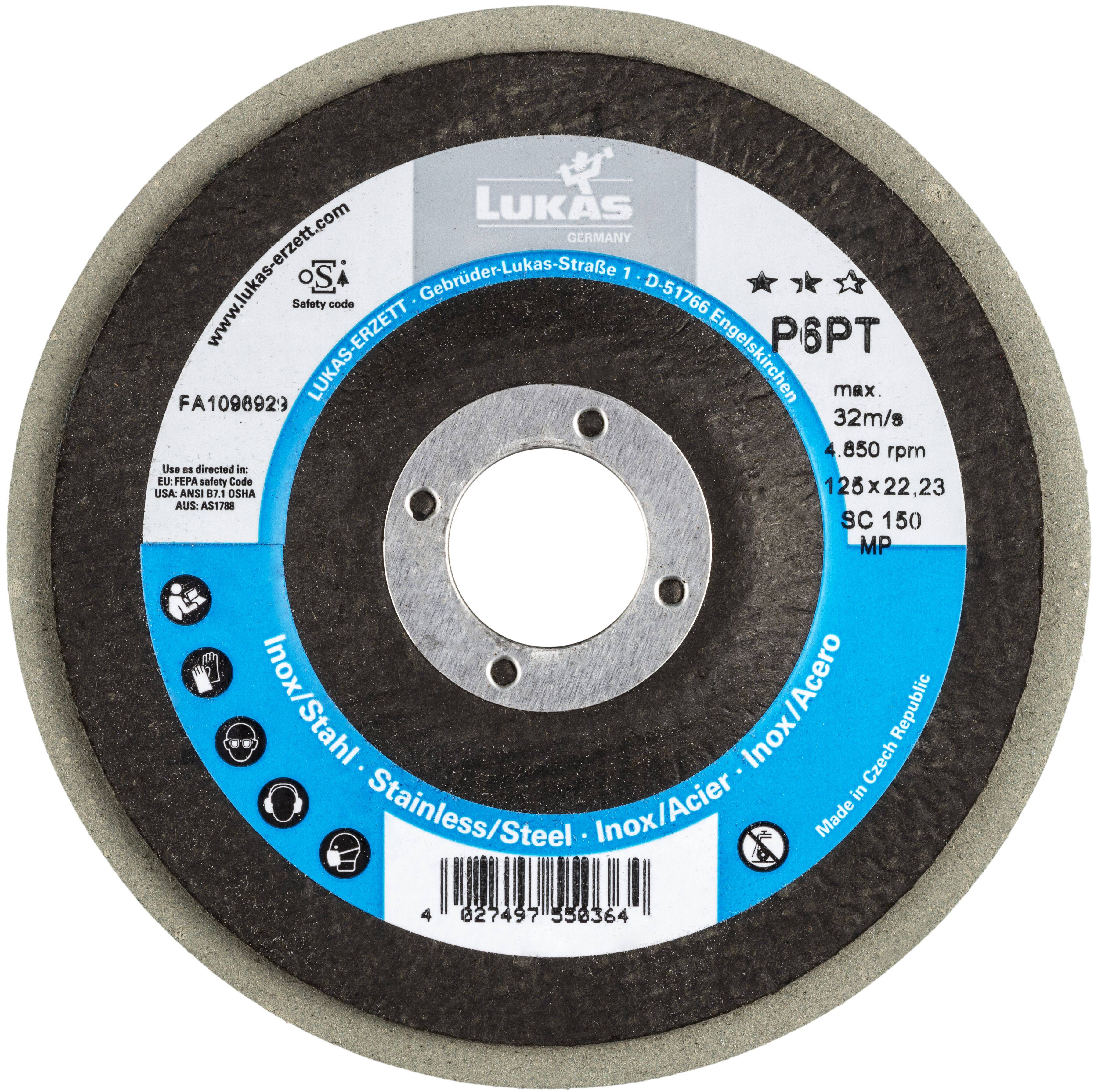 LUKAS-ERZETT A671712540014 Polierteller P6PT Ø 125mm sehr fein | Korn 400 | für Winkelschleifer schräg Siliciumcarbid