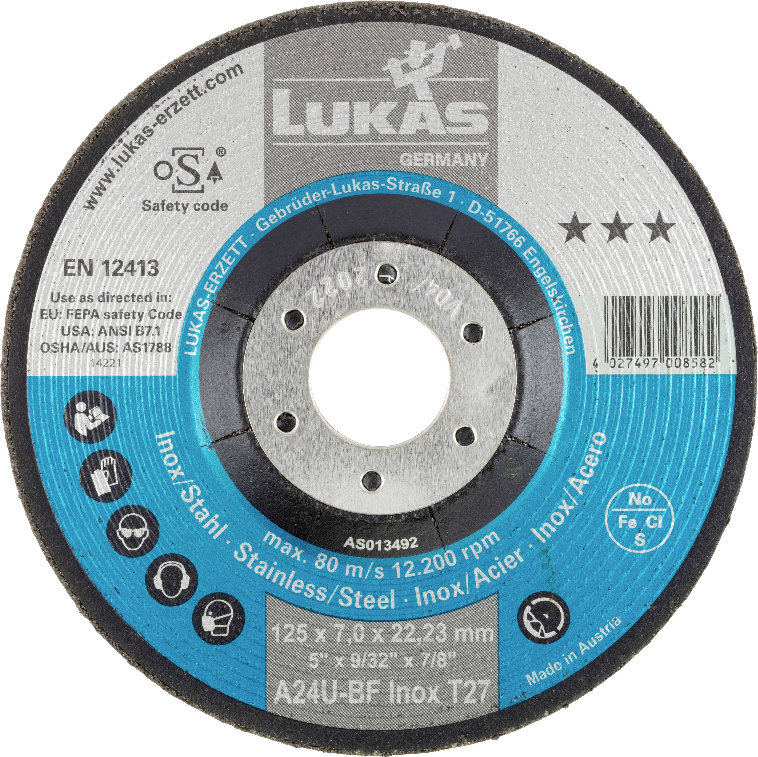 LUKAS-ERZETT AS013492V9802 T27 125x7,0x22,23 A24U-BF Schruppscheibe Durchmesser 125mm 10St.