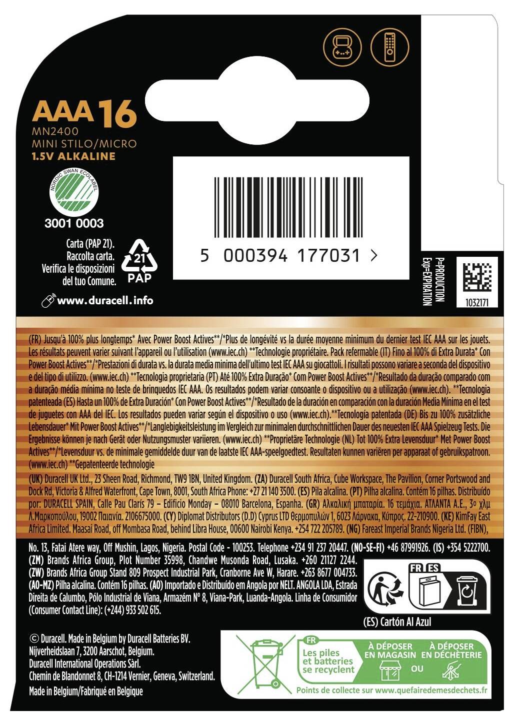 Duracell Plus Power Boost MN2400 Micro (AAA)-Batterie 1.5V 16St.