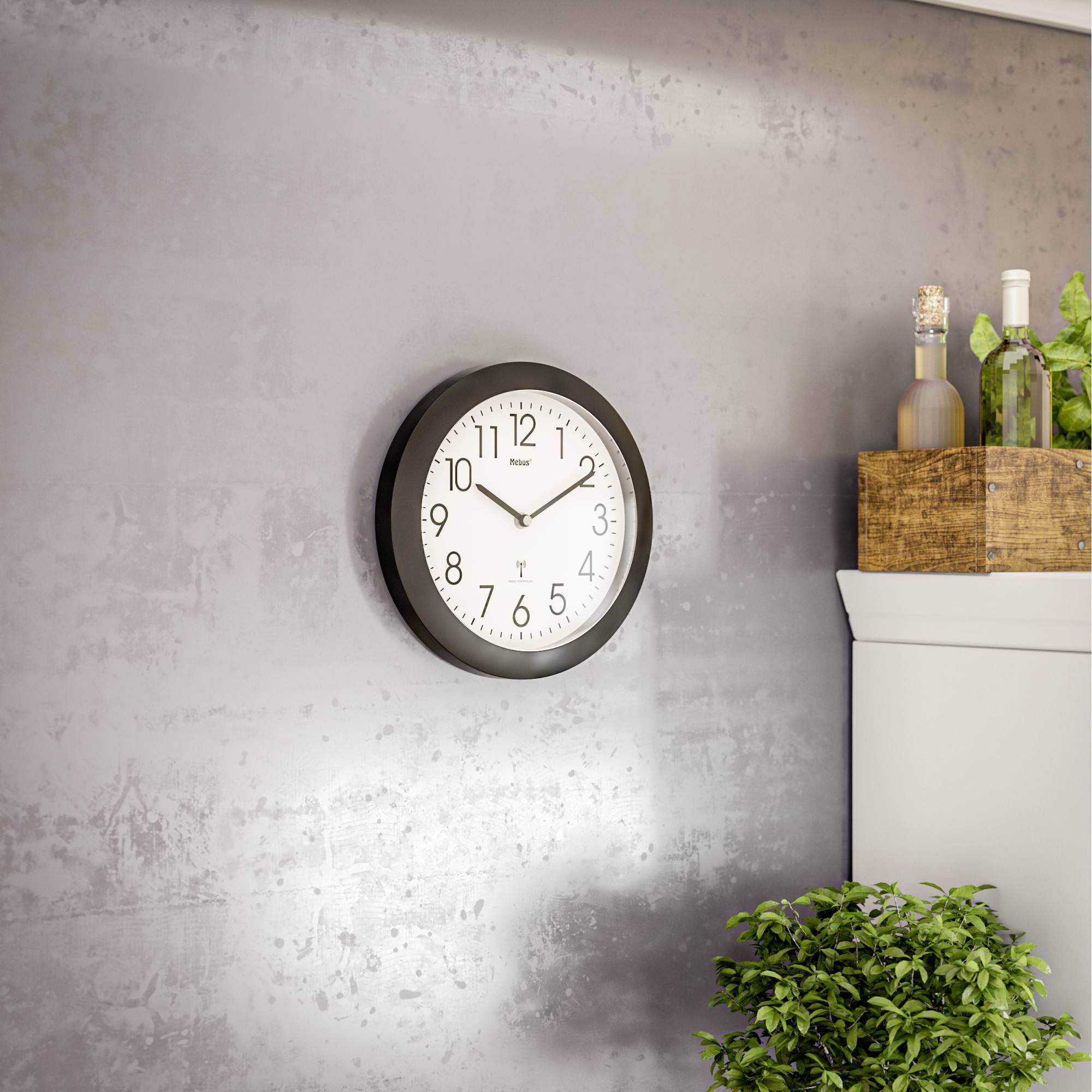Mebus 52450 Funk Wanduhr 26cm x 26cm x 26cm x 4.5cm Schwarz