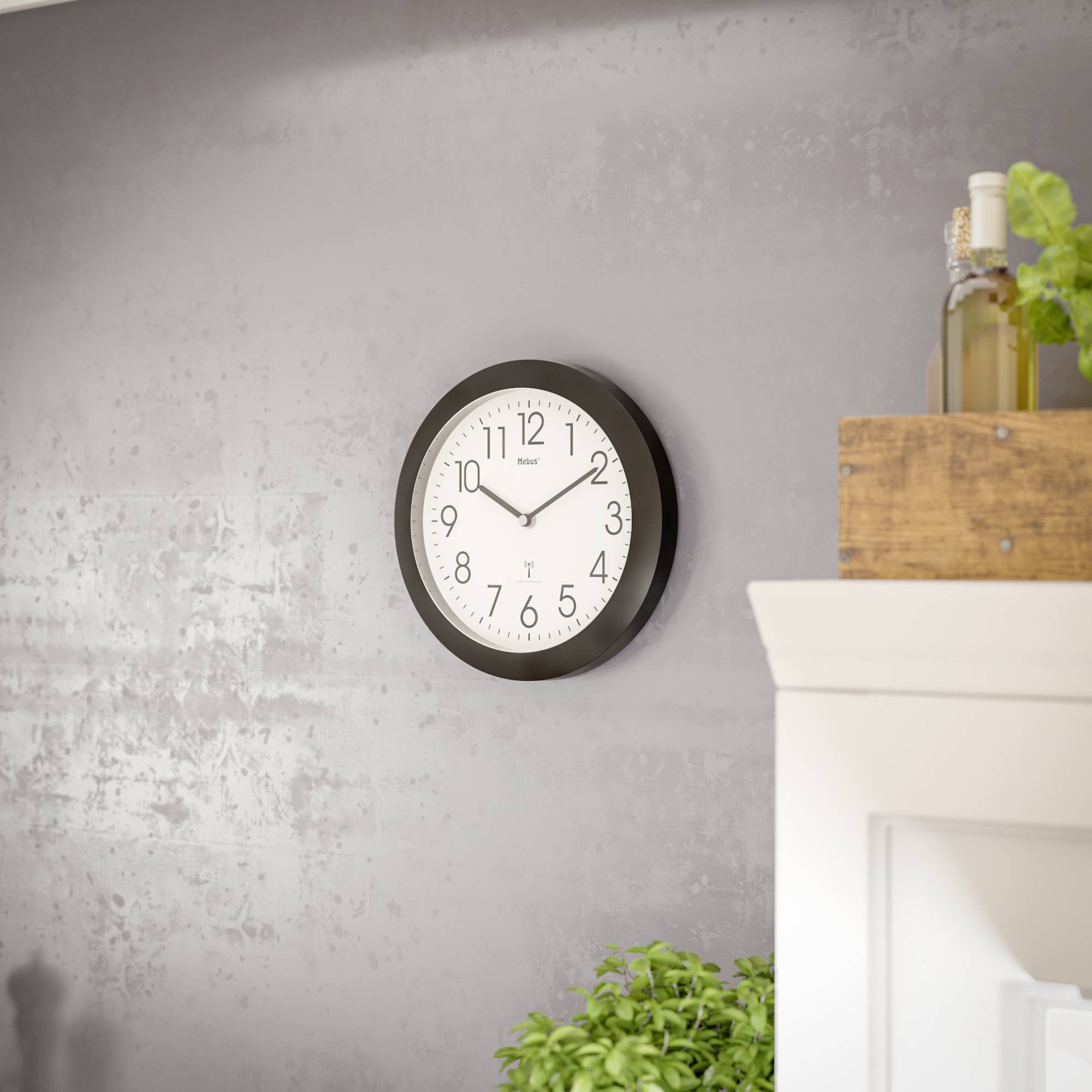 Mebus 52450 Funk Wanduhr 26cm x 26cm x 26cm x 4.5cm Schwarz