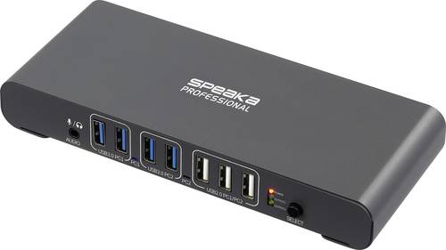 SpeaKa Professional SP-KVM-2P4K 2 Port KVM-Umschalter Grau (matt) HDMI®, USB-A (USB 3.2 Gen 1), USB