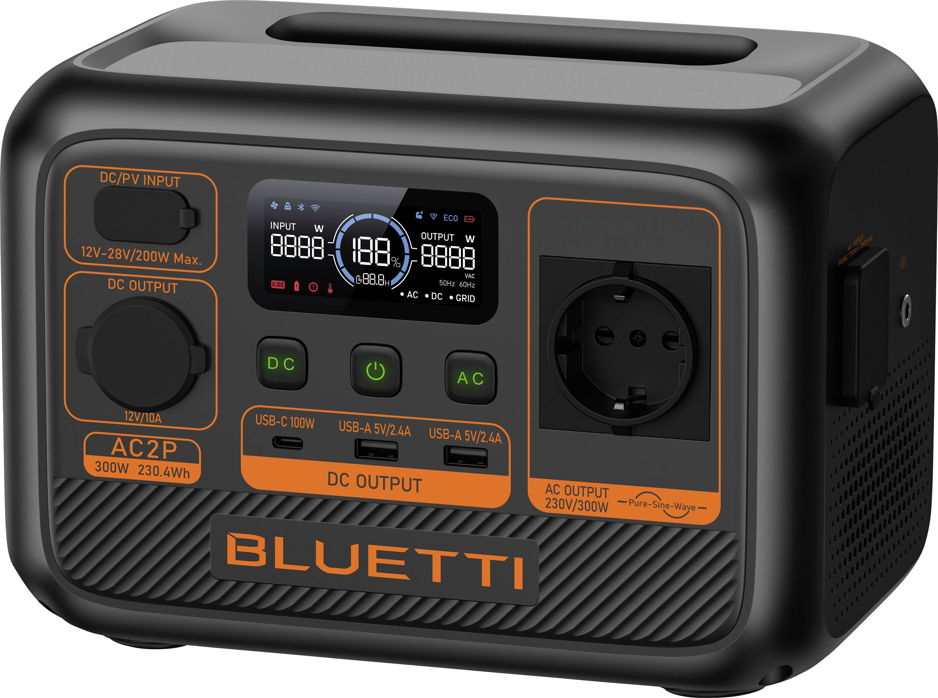 Bluetti P-AC2P (Tragbarer Generator) Powerstation LiFePO 4 Schwarz/Orange