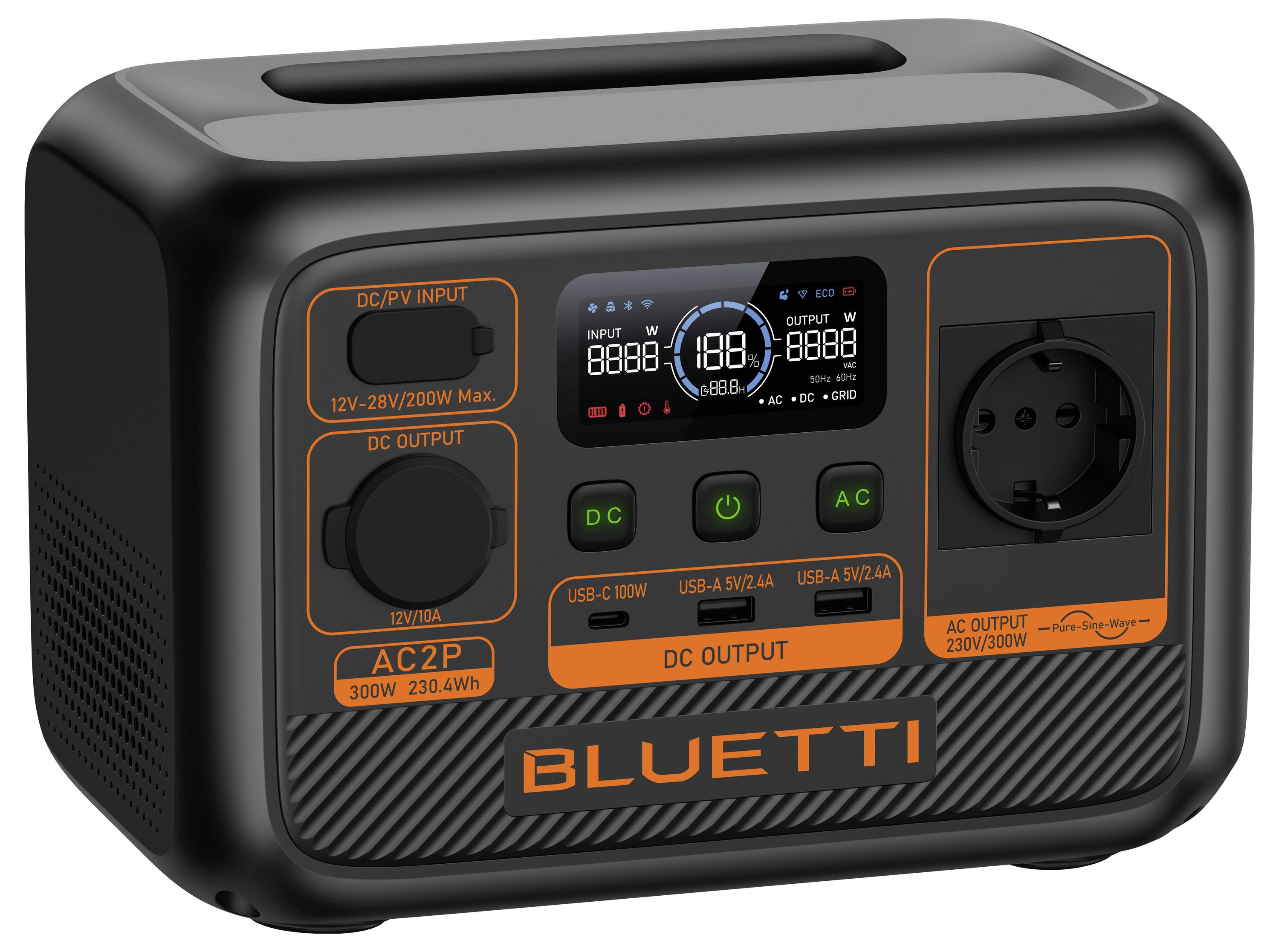Bluetti P-AC2P (Tragbarer Generator) Powerstation LiFePO 4 Schwarz/Orange