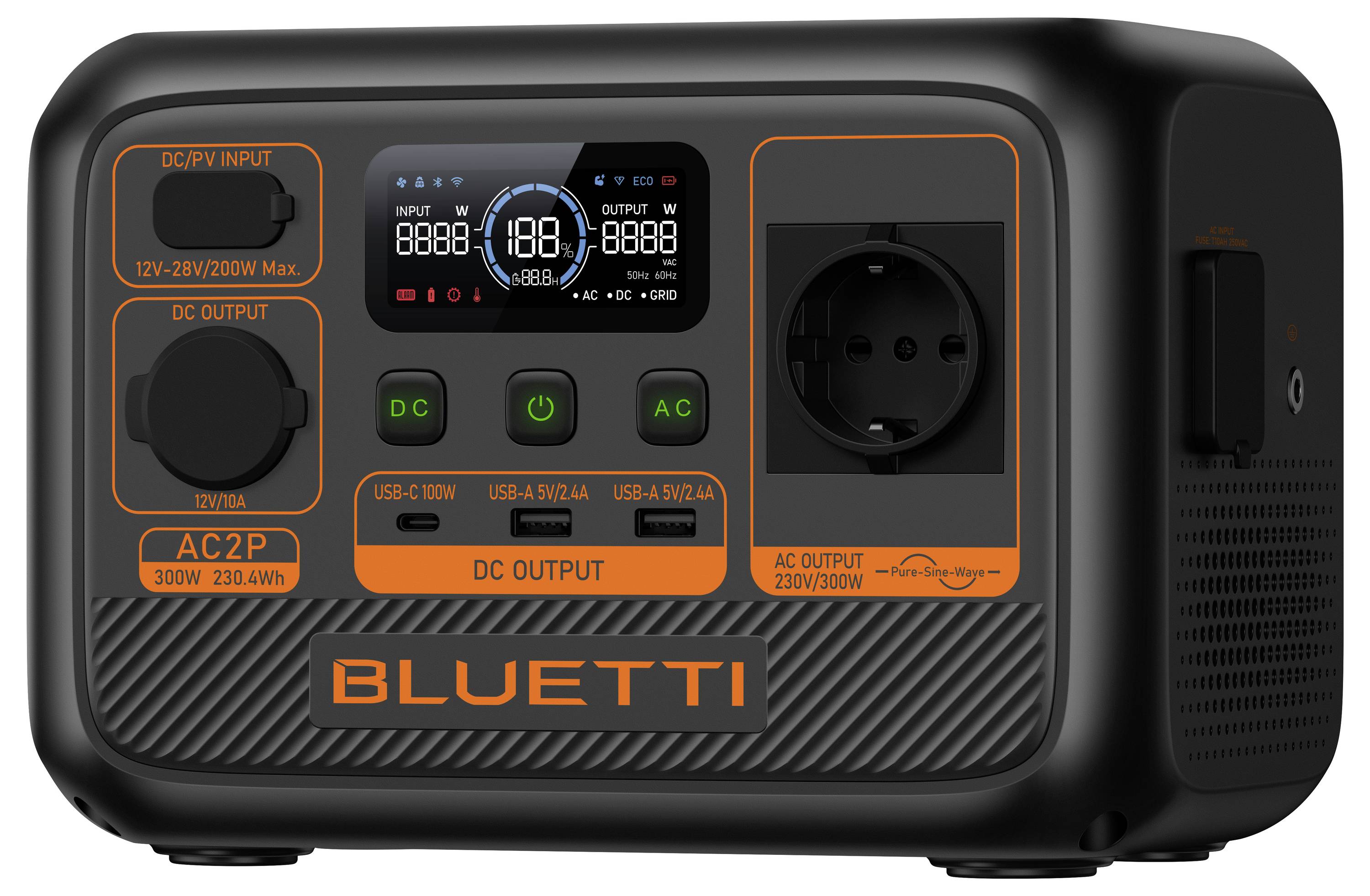 Bluetti P-AC2P (Tragbarer Generator) Powerstation LiFePO 4 Schwarz/Orange