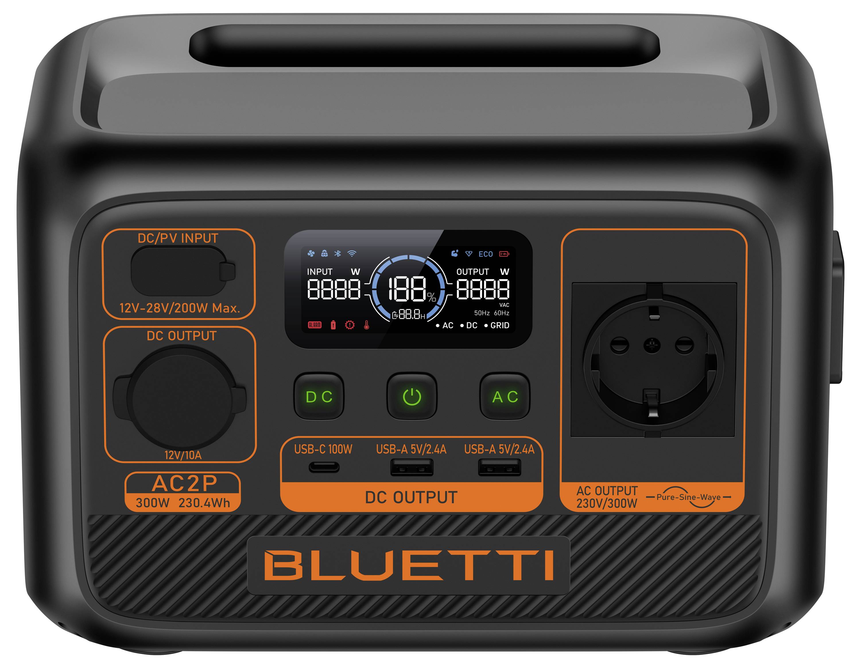 Bluetti P-AC2P (Tragbarer Generator) Powerstation LiFePO 4 Schwarz/Orange