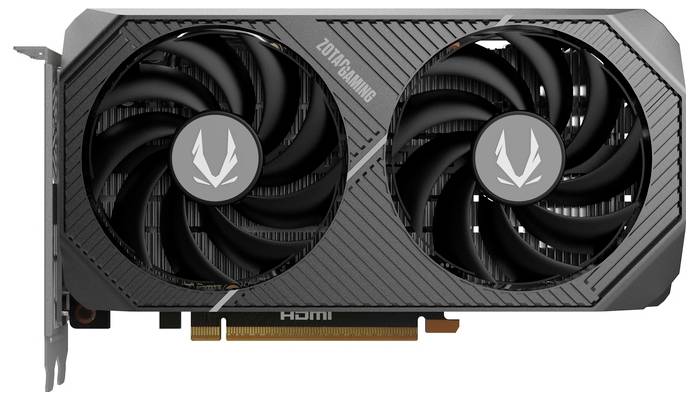 Eine Grafikkarte mit Dual-Lüftern, mit der Bezeichnung 'Zotac Gaming', entwickelt zur Verbesserung der Video- und Gaming-Leistung mit HDMI-Unterstützung.