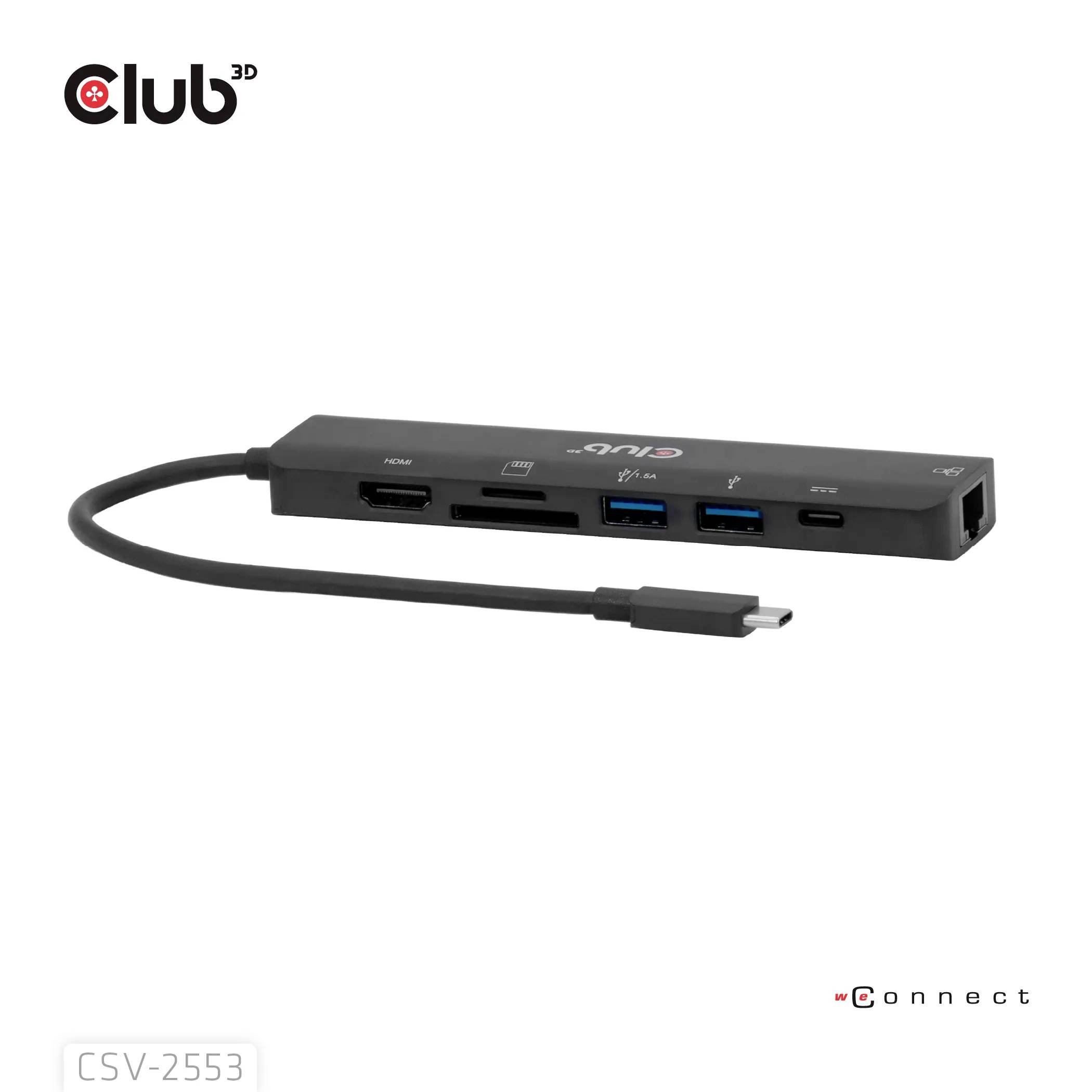 club3D USB-C® Dockingstation CSV-2553 integrierter Kartenleser, USB-C® Power Delivery