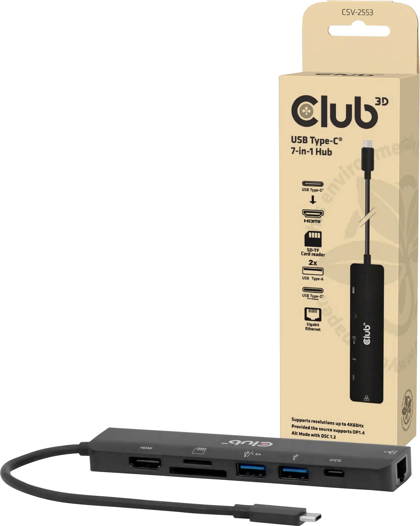 club3D USB-C® Dockingstation CSV-2553 integrierter Kartenleser, USB-C® Power Delivery