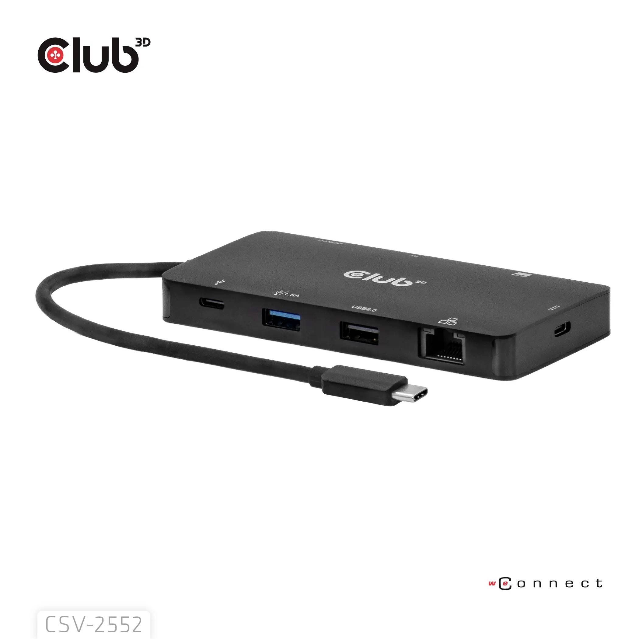 club3D USB-C® Dockingstation CSV-2552 integrierter Kartenleser, USB-C® Power Delivery