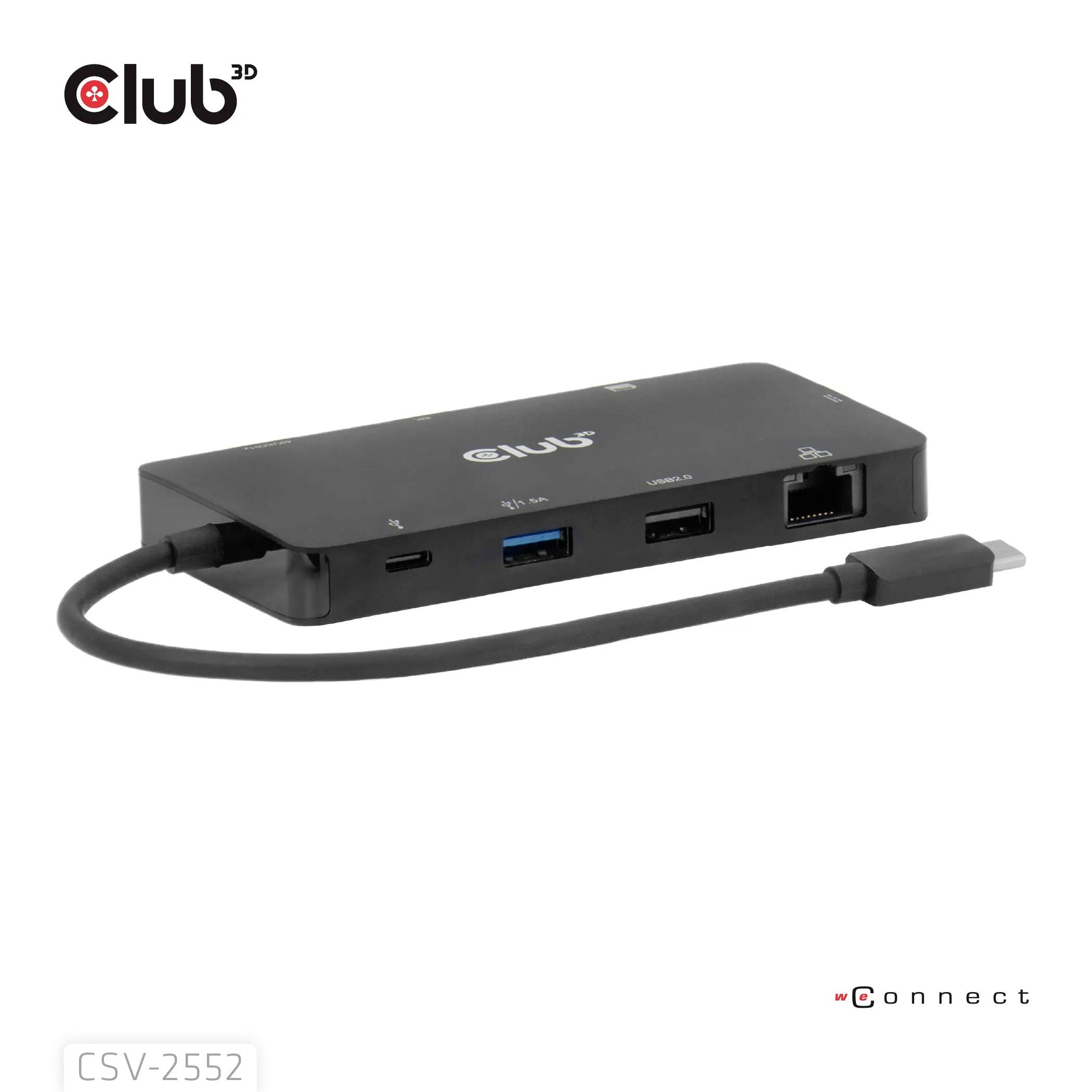 Club3D USB-C® Dockingstation CSV-2552 integrierter Kartenleser, USB-C® Power Delivery