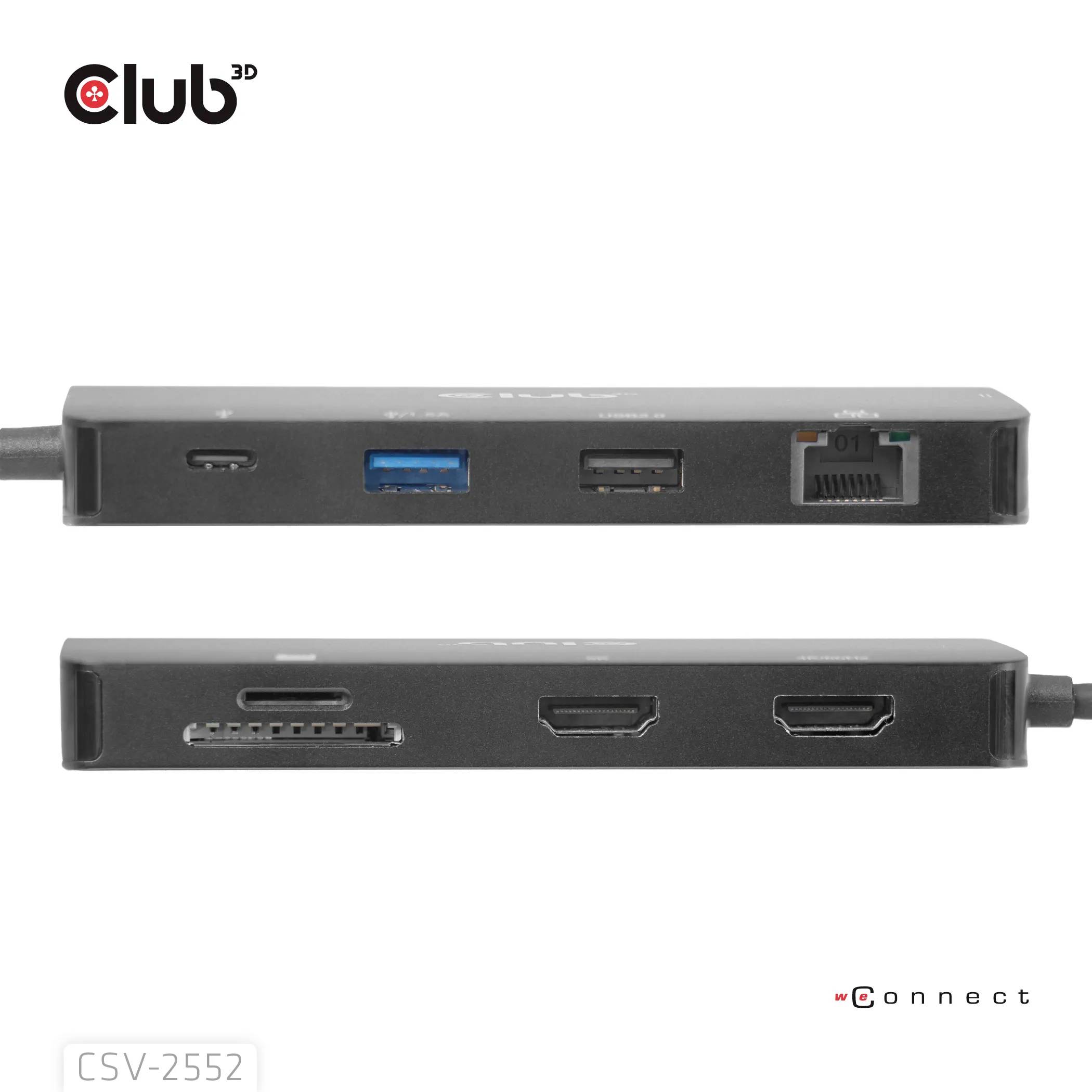 club3D USB-C® Dockingstation CSV-2552 integrierter Kartenleser, USB-C® Power Delivery