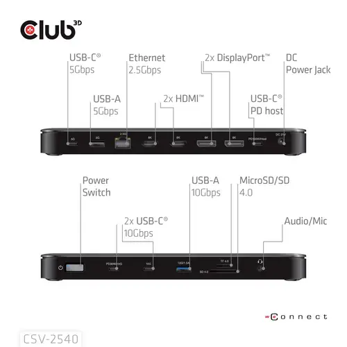 Club3D USB-C® Dockingstation CSV-2540 integrierter Kartenleser, USB-C® Power Delivery Club3D USB-C® Dockingstation CSV-2540 integrierter Kartenleser, USB-C® Power Delivery