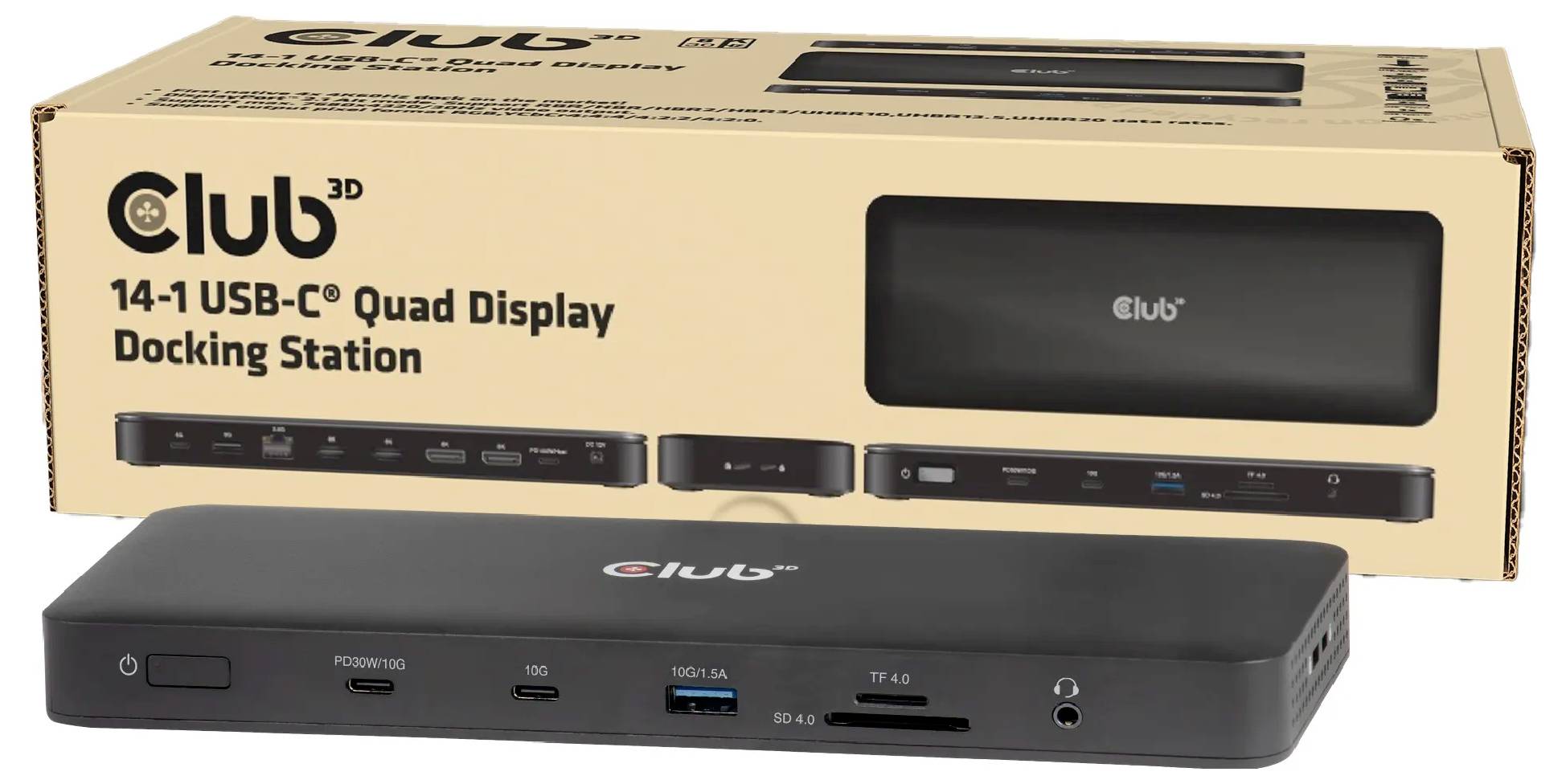 club3D USB-C® Dockingstation CSV-2540 integrierter Kartenleser, USB-C® Power Delivery