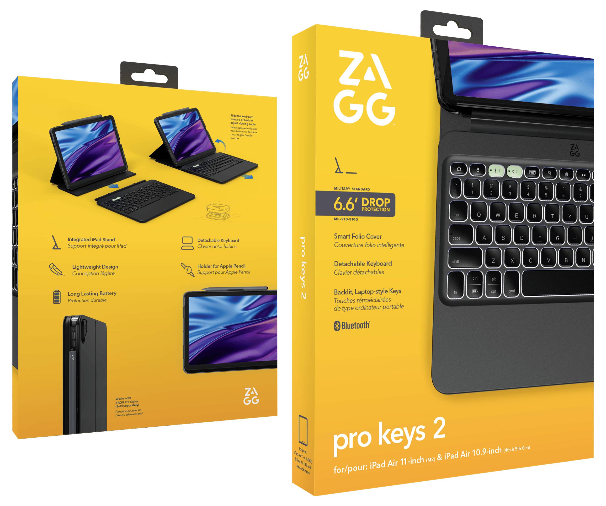 ZAGG KB Pro Keys 2 Tablet-Tastatur mit Hülle Passend für Marke (Tablet): Apple iPad Air 11" (M2, 2024), iPad Air 11" (M3, 2025) Apple iOS®