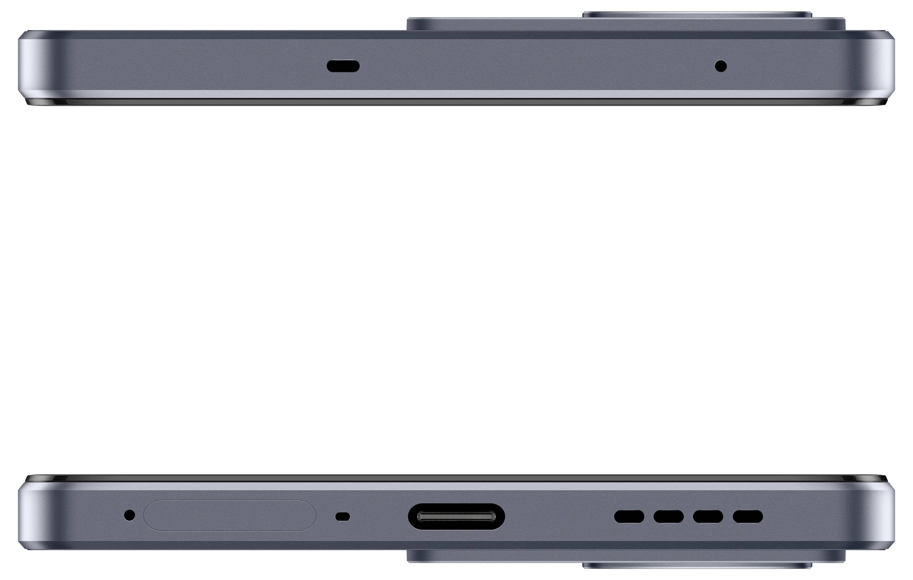 Seitenansicht eines Smartphones, die die Anschlüsse und Tasten an den oberen und unteren Kanten zeigt und das schmale Profil des Geräts hervorhebt.