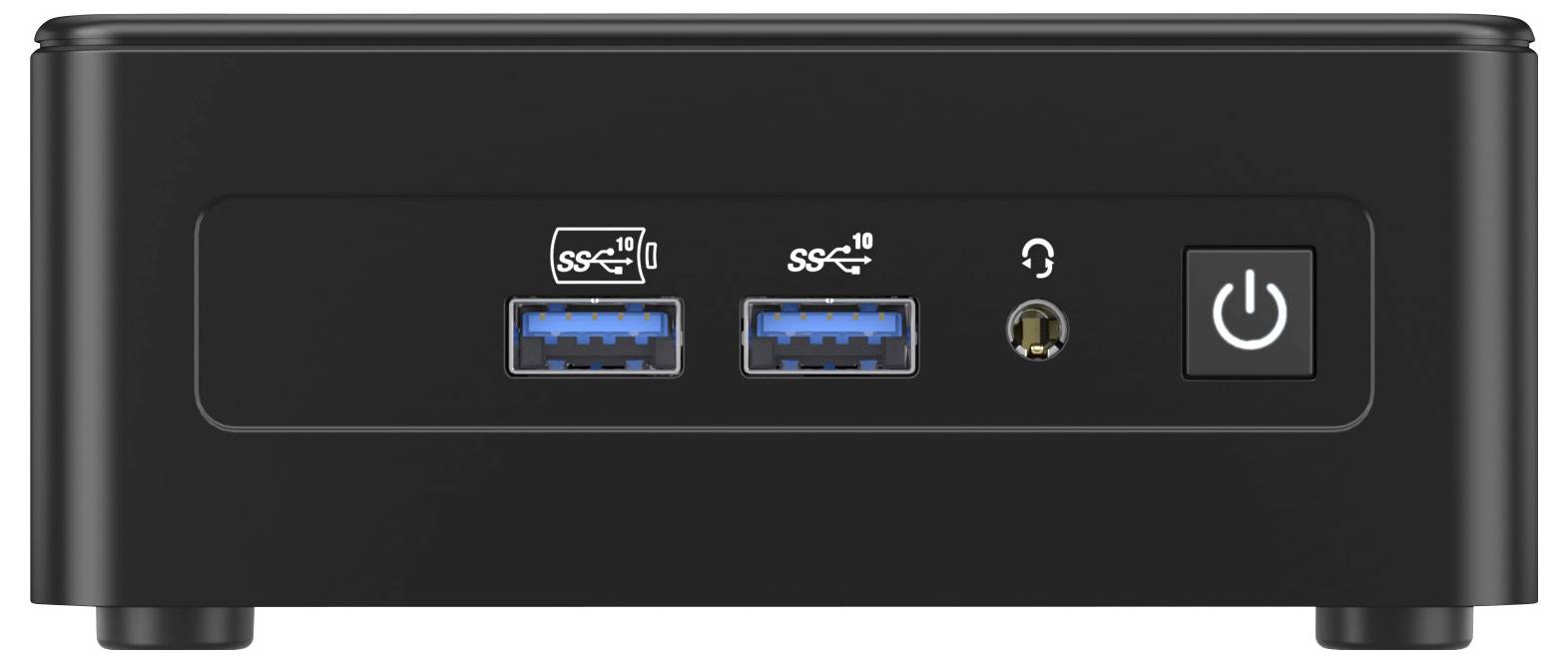 Ein kompaktes schwarzes Gerät mit zwei USB 3.0-Anschlüssen, einer Kopfhörerbuchse und einem Ein-/Ausschalter an der Frontblende.
