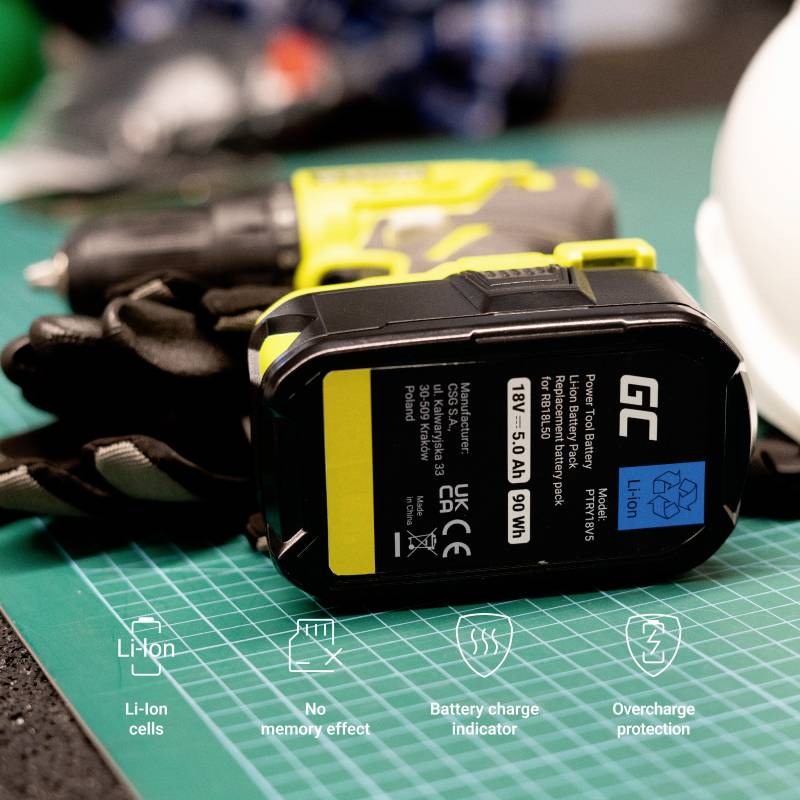 Green Cell GC-PTRY18V5 RB18L50 Werkzeug-Akku 18V 5.0Ah Li-Ion