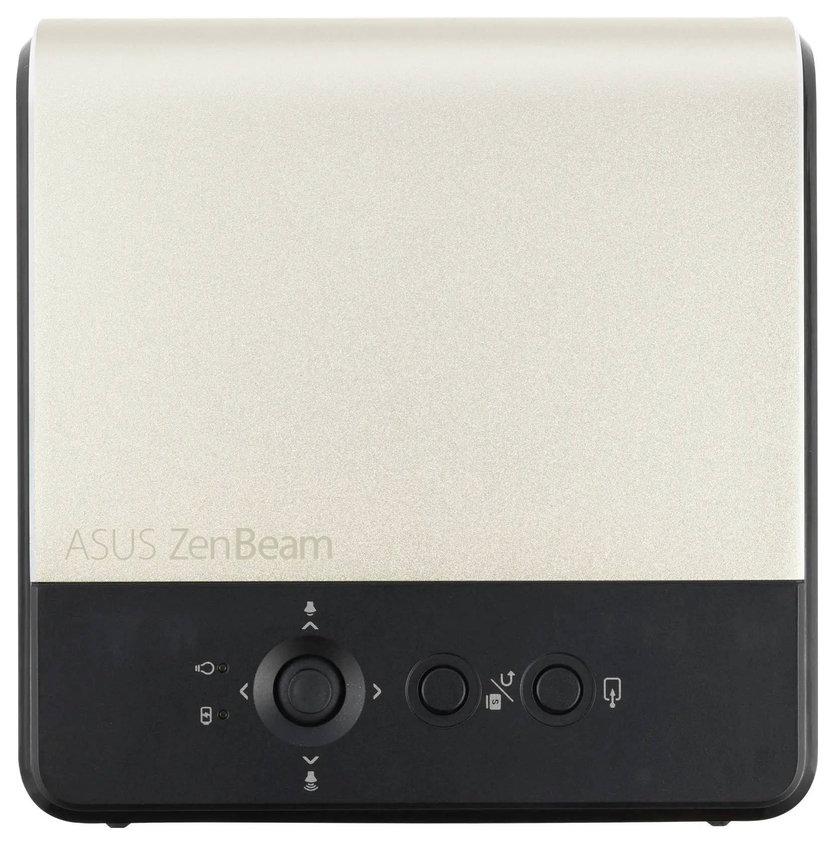ASUS ZenBeam Projektor in Frontansicht, mit Bedienungstasten und matter Oberfläche.