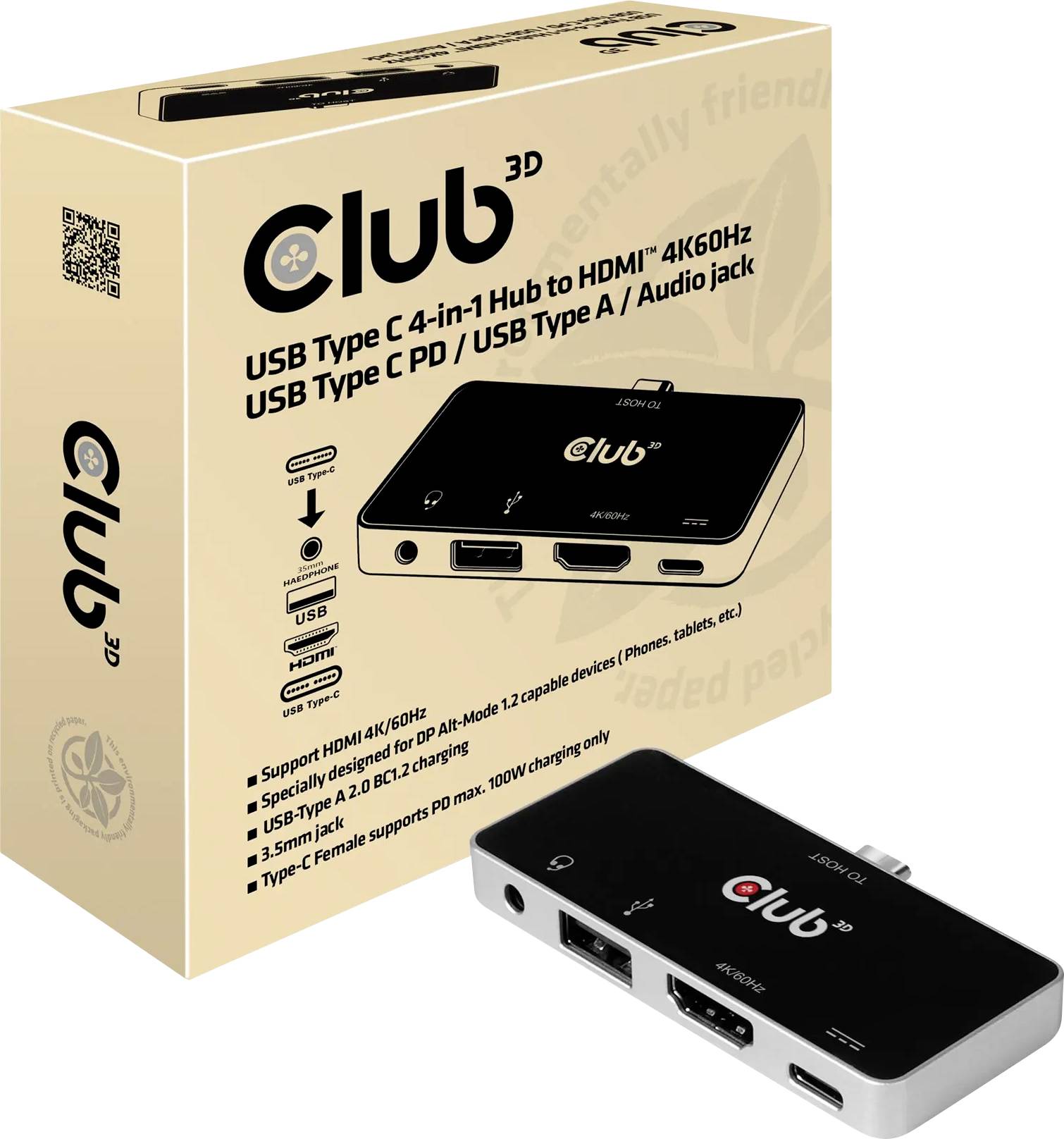 Club3D CSV-1591 HDMI / USB-C® / USB 2.0 / Klinke Adapter [1x USB-C® Stecker - 4x HDMI-Buchse, USB-C® Buchse (Power Delivery), USB