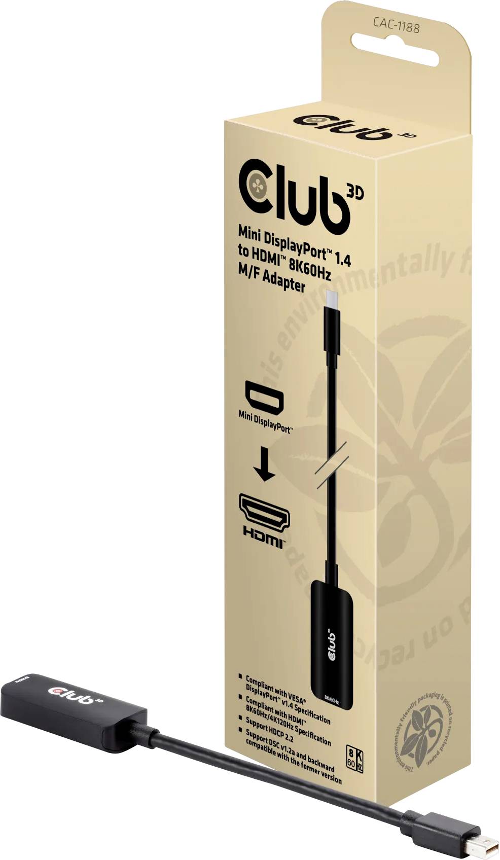 Club3D CAC-1188 Mini-DisplayPort / HDMI Adapterkabel [1x Mini-DisplayPort Stecker - 1x HDMI-Buchse] Schwarz 9cm