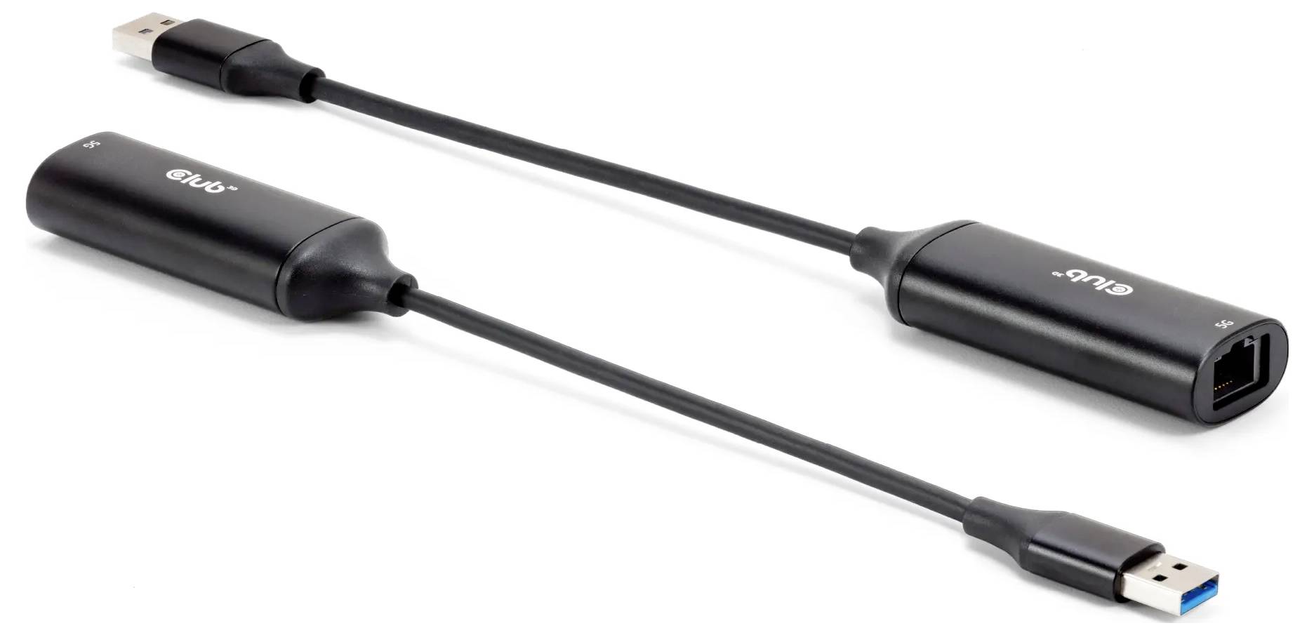 Club3D CAC-1421 USB 3.2 Gen 1 (USB 3.0) / RJ45 Adapter [1x USB-A Stecker - 1x RJ45-Buchse] Schwarz 12cm