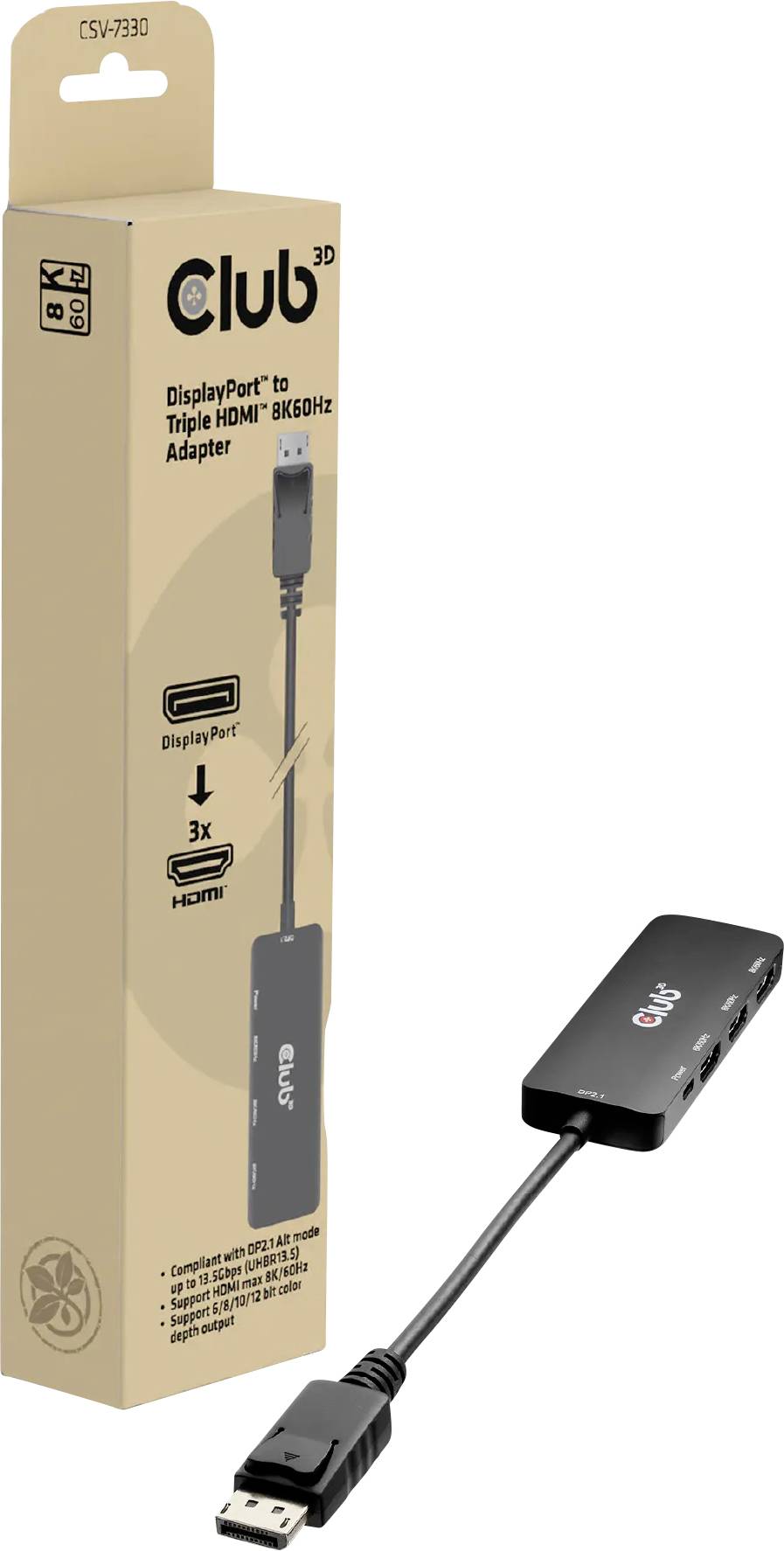 Club3D CSV-7330 DisplayPort / Micro USB / HDMI Adapter [2x DisplayPort Stecker, Micro USB - 3x HDMI-Buchse] Schwarz 14cm