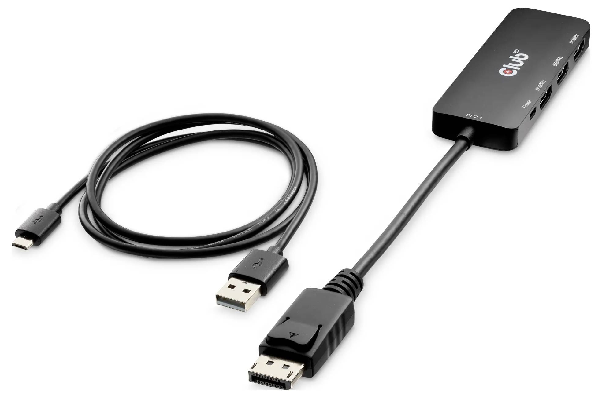 Club3D CSV-7330 DisplayPort / Micro USB / HDMI Adapter [2x DisplayPort Stecker, Micro USB - 3x HDMI-Buchse] Schwarz 14cm