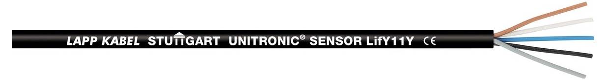 UNITRONIC SENSOR LiYY Mehrfachader-Kabel von Lapp Kabel, Stuttgart, mit farbigen, freigelegten Adern an einem Ende.