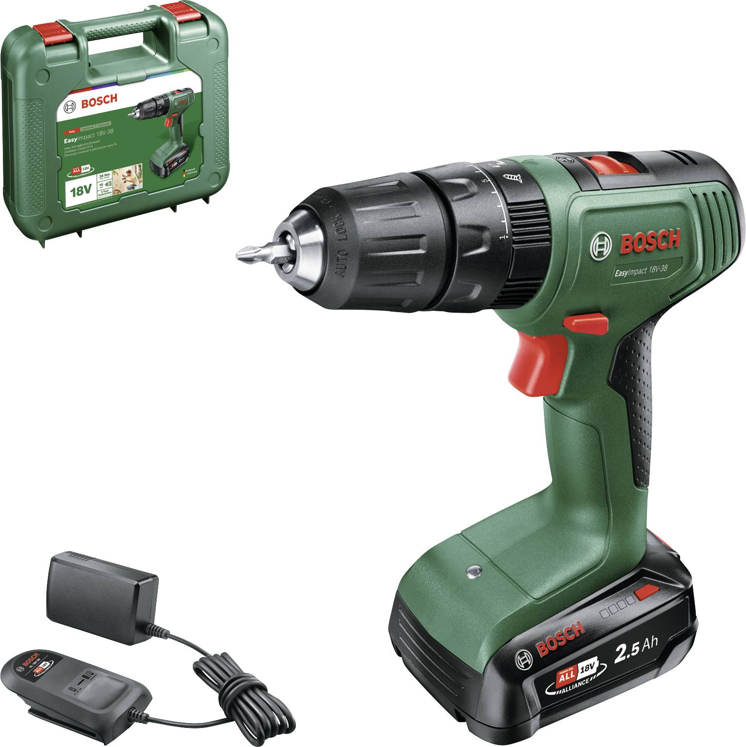Bosch Home and Garden EasyImpact 18V-3 2-Gang-Akku-Schlagbohrmaschine inkl. Akku, inkl. Ladegerät, inkl. Koffer