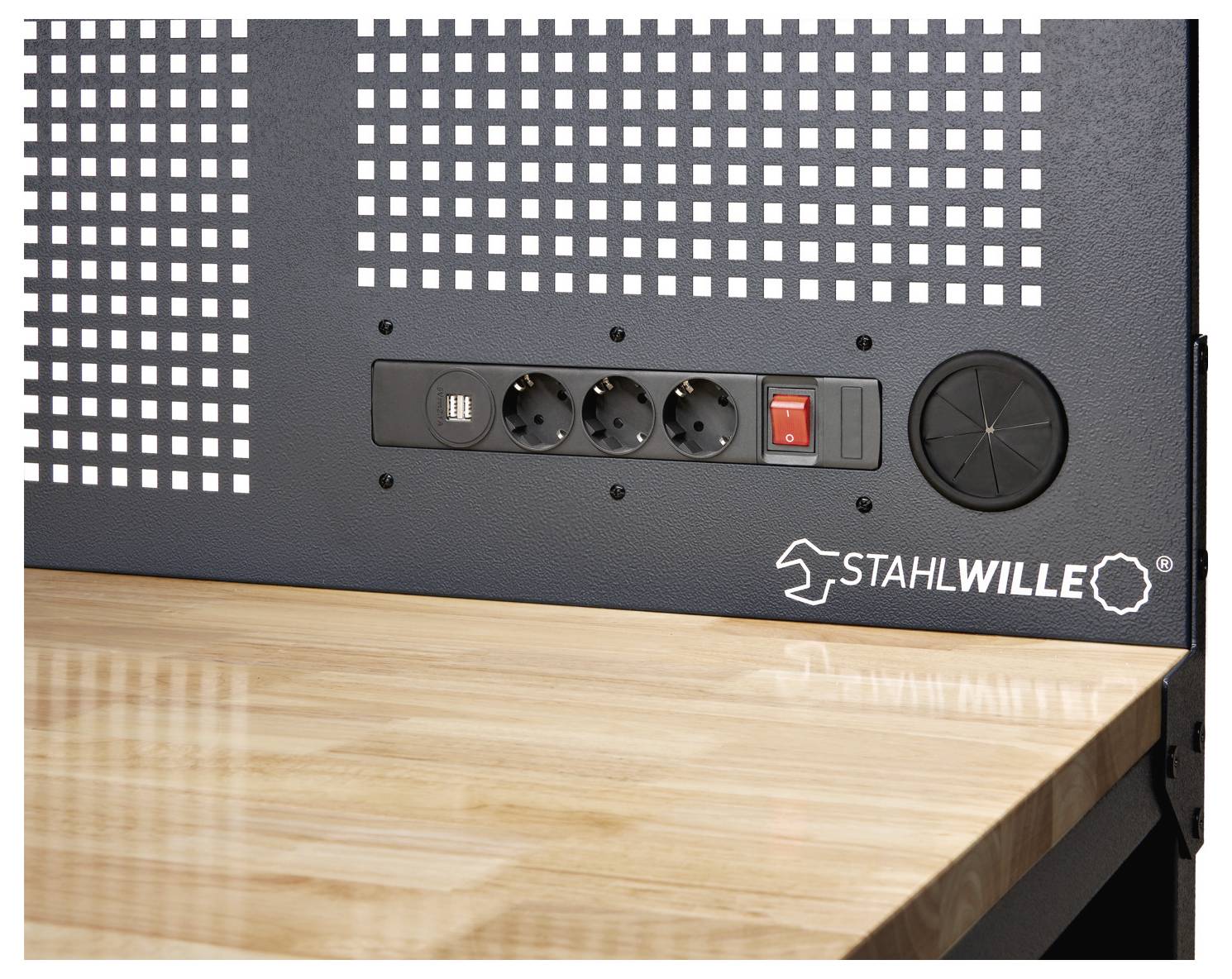 Stahlwille 85010630 Werkstatt Höhenverstellbare Werkbank mit gelochter Rückwand + Schublade (B x T) 2000mm x 725mm