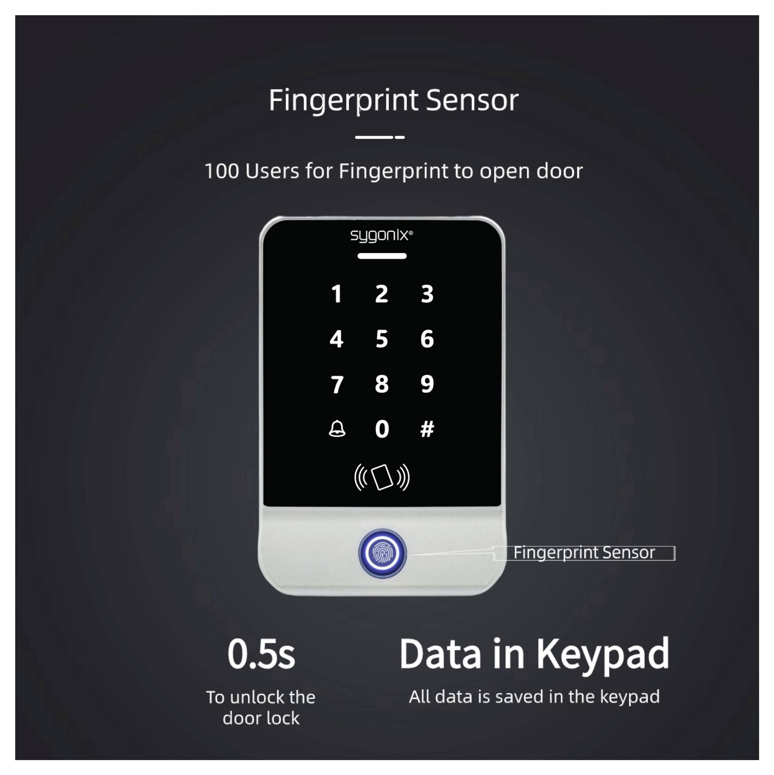 Sygonix SY-6888062 Fingerprint/RFID Zugangssystem Aufputz 12 V/DC mit beleuchteter Tastatur