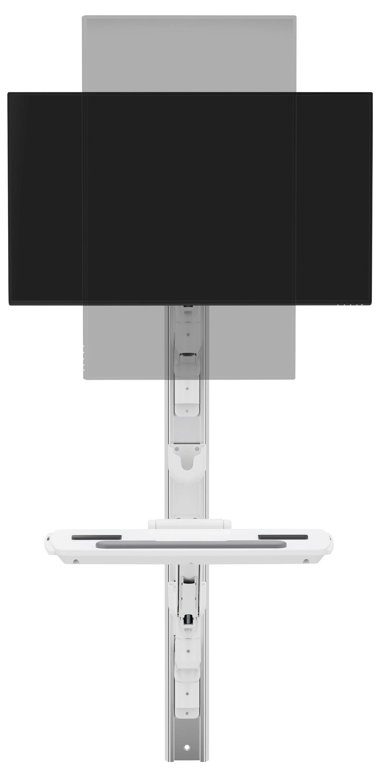 Eine wandmontierte ergonomische Arbeitsstation mit verstellbarem Monitorarm und Tastaturablage, entwickelt für platzsparenden und komfortablen Einsatz.