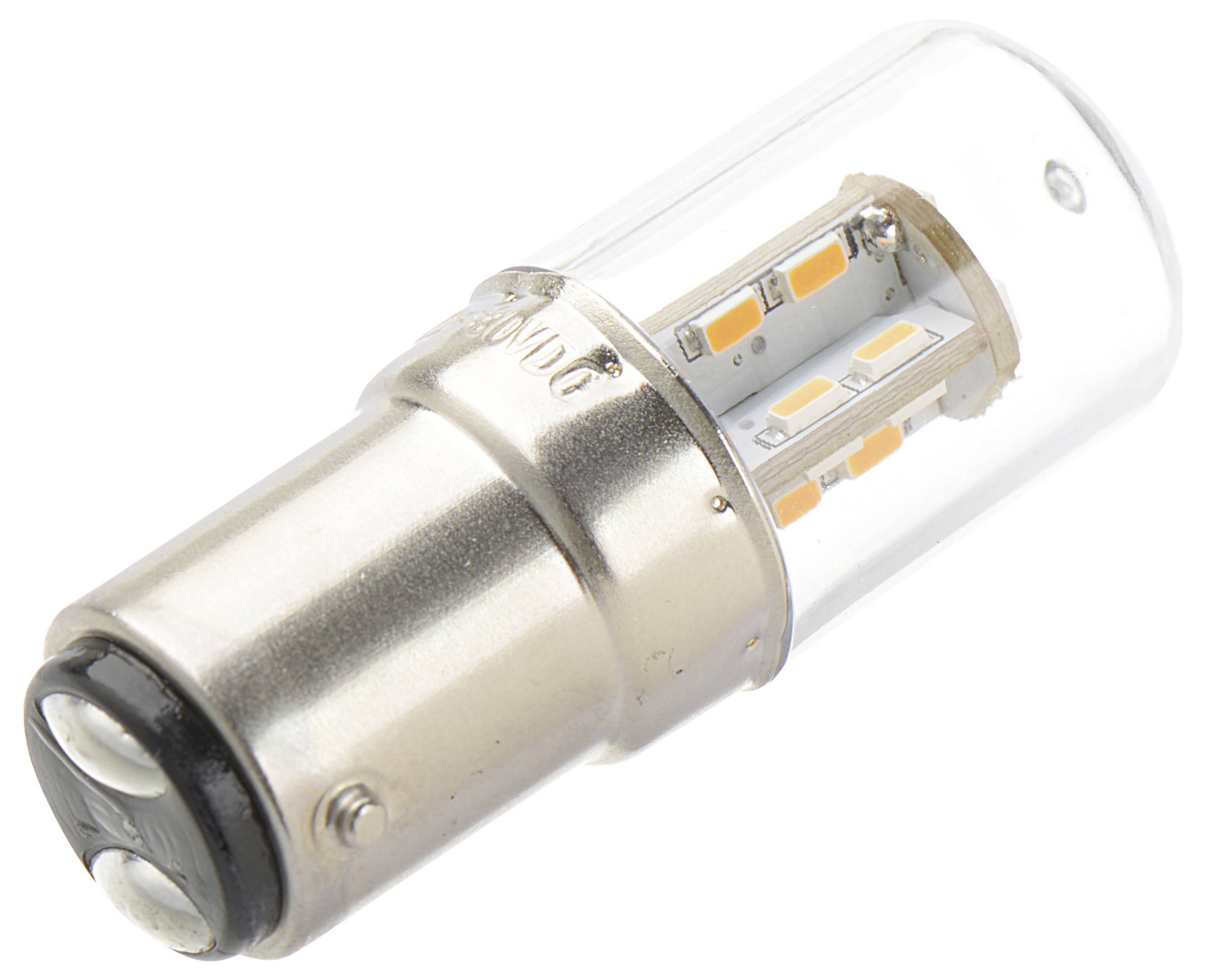 LED-Glühbirne mit metallischer Basis und transparenter Plastikabdeckung, die interne LEDs zeigt.