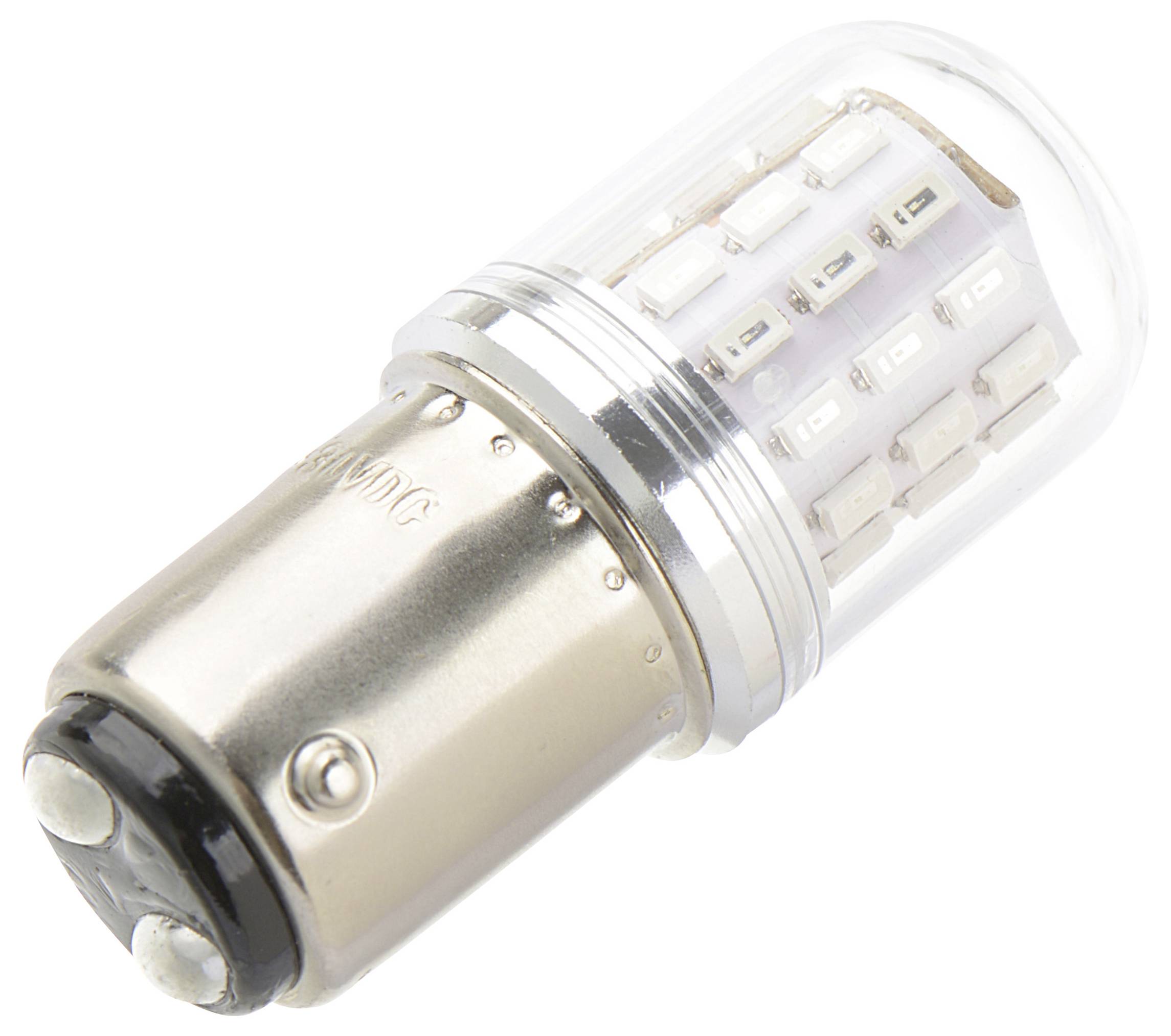 Eine kleine LED-Lampe mit einer Metallfassung und mehreren LEDs, die in einer transparenten Kunststoffabdeckung eingebettet sind und sowohl für Automotive- als auch für Wohnbereichsanwendungen geeignet ist.