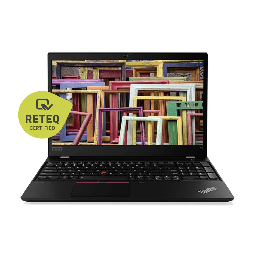 Ein Laptop, der bunte Bilderrahmen auf dem Bildschirm zeigt. Ein 'RETEQ Certified' Abzeichen befindet sich in der oberen linken Ecke.