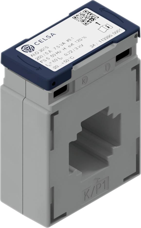 Ein Celsa AD-99/5 Gerät mit Spezifikationen auf dem Oberetikett, einschließlich 240V, 15VA und 50-60Hz. Ausgestattet mit einer rechteckigen Kernöffnung.