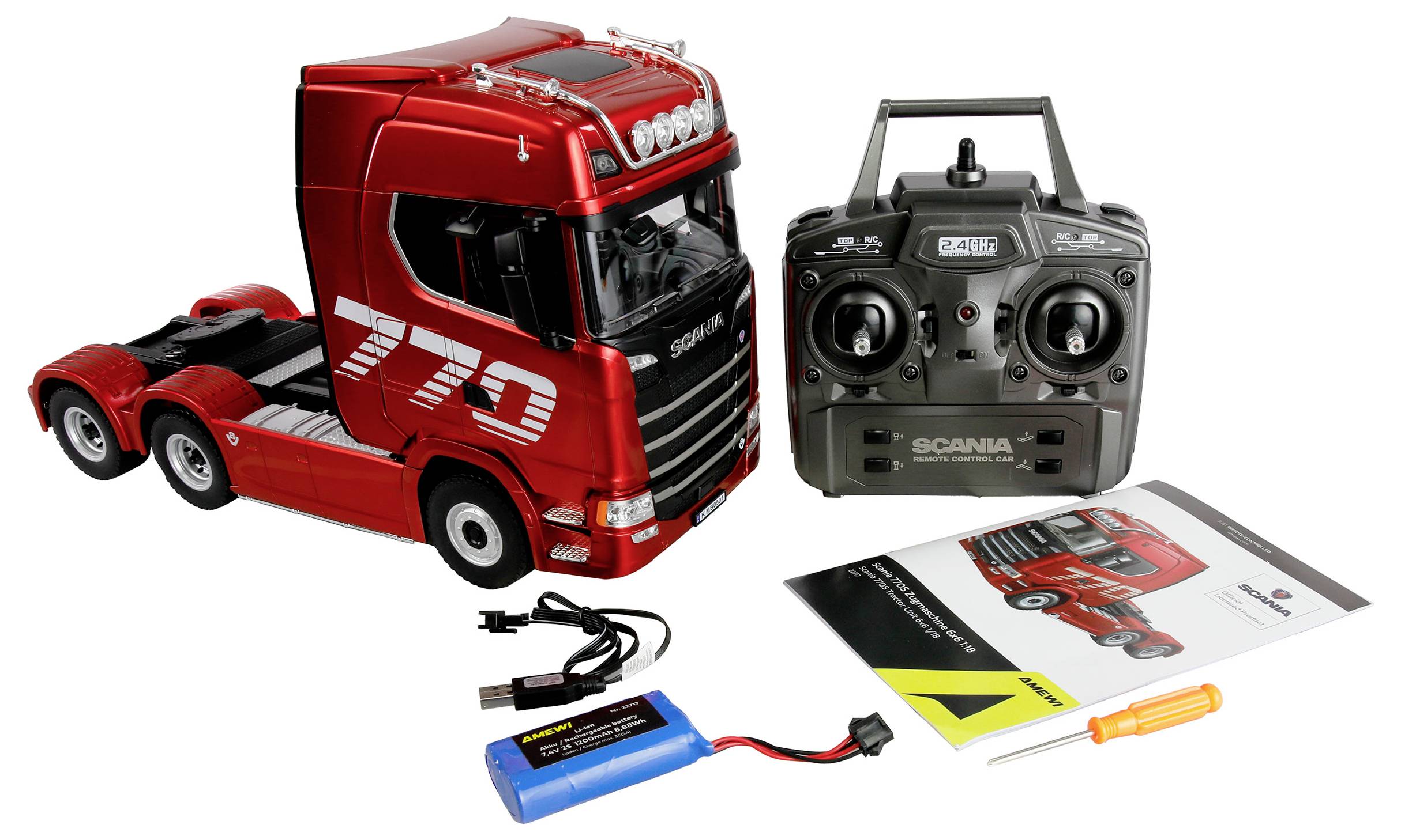 Amewi 22717 Scania 770 S Zugmaschine 1:18 Elektro RC Modell-LKW RtR mit Geräuschefunktion, mit Lichteffekt