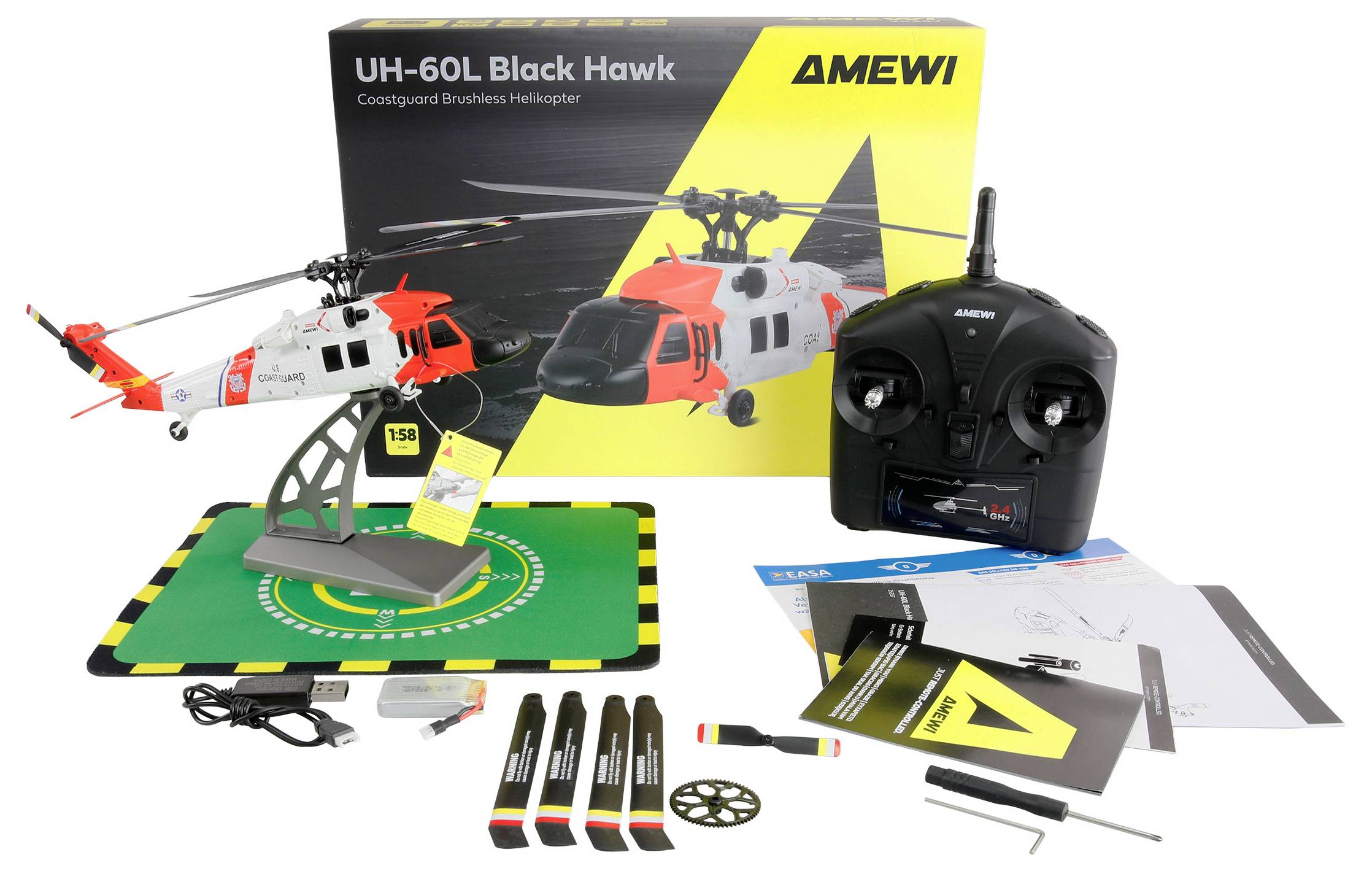 Amewi UH-60L Black Hawk Coastguard Brushless Helikopter RC Einsteiger Hubschrauber RtF