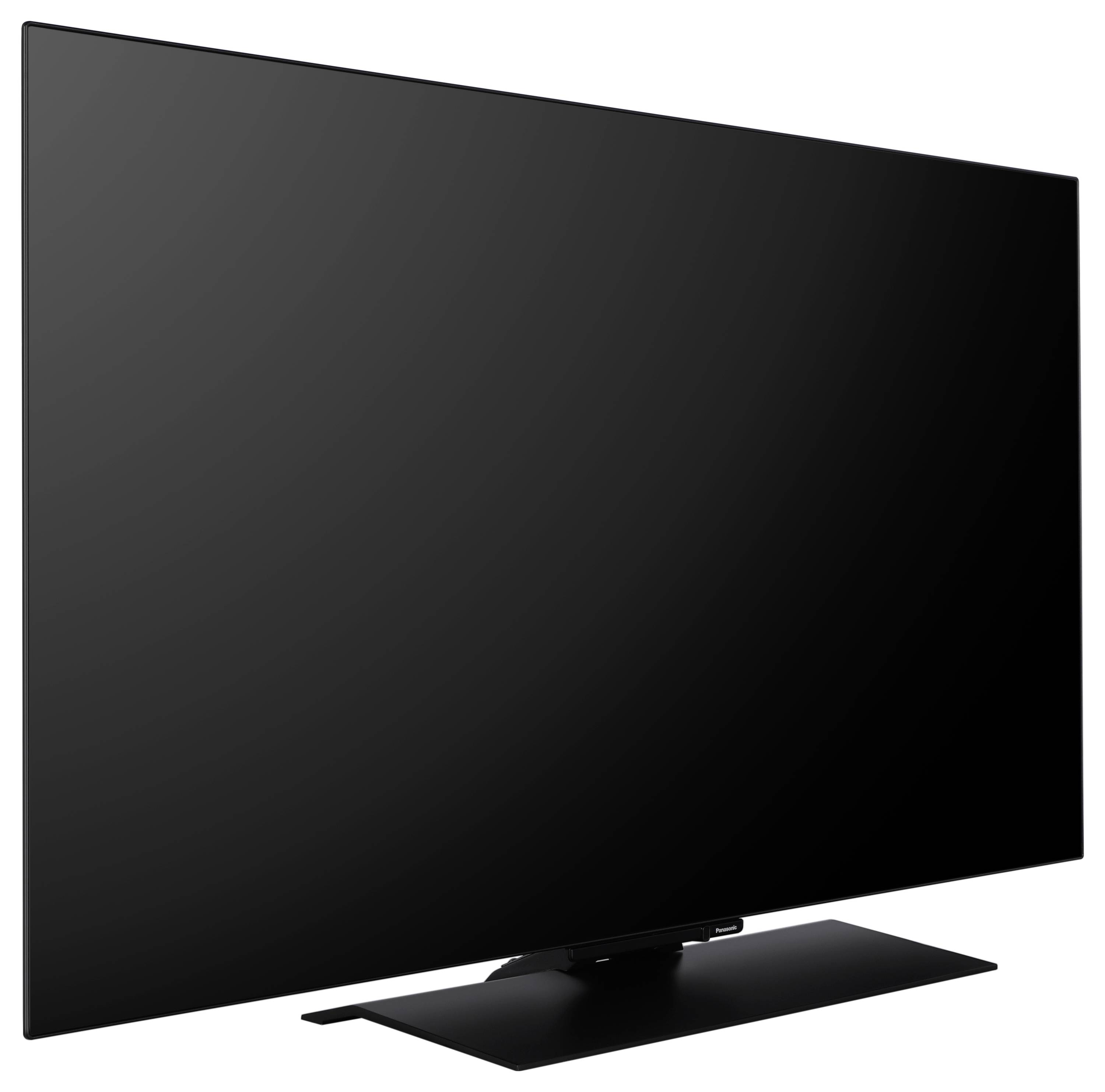 Ein schlankes, modernes Flachbildfernseher mit schwarzem Rahmen wird präsentiert, der sein minimalistisches Design und seine schmale Silhouette zeigt.