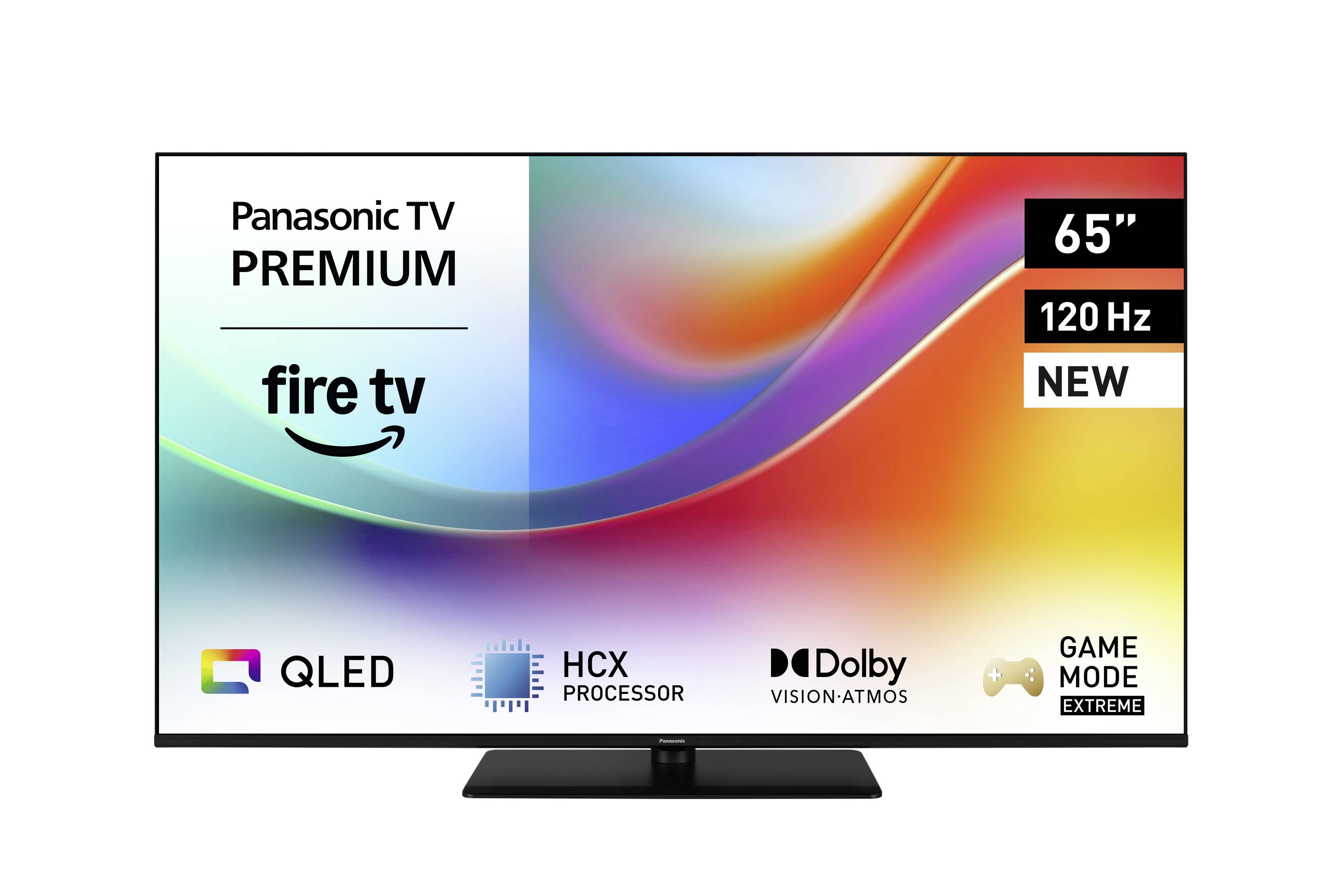 Ein 65-Zoll Panasonic Premium-Fernseher mit Fire TV-Funktionen, 120 Hz Bildwiederholrate. Inklusive QLED, HCX-Prozessor, Dolby Vision Atmos, Game Mode Extreme.