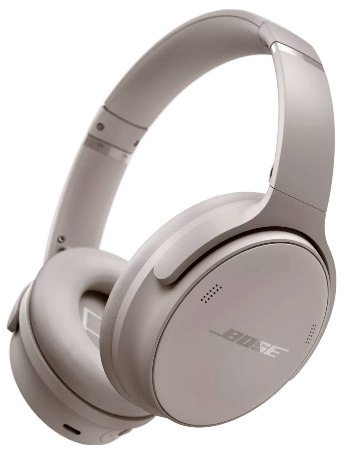 Noise-Cancelling-Over-Ear-Kopfhörer in Beige mit elegantem Design. Der Markenname 'Bose' ist auf der Ohrmuschel sichtbar.