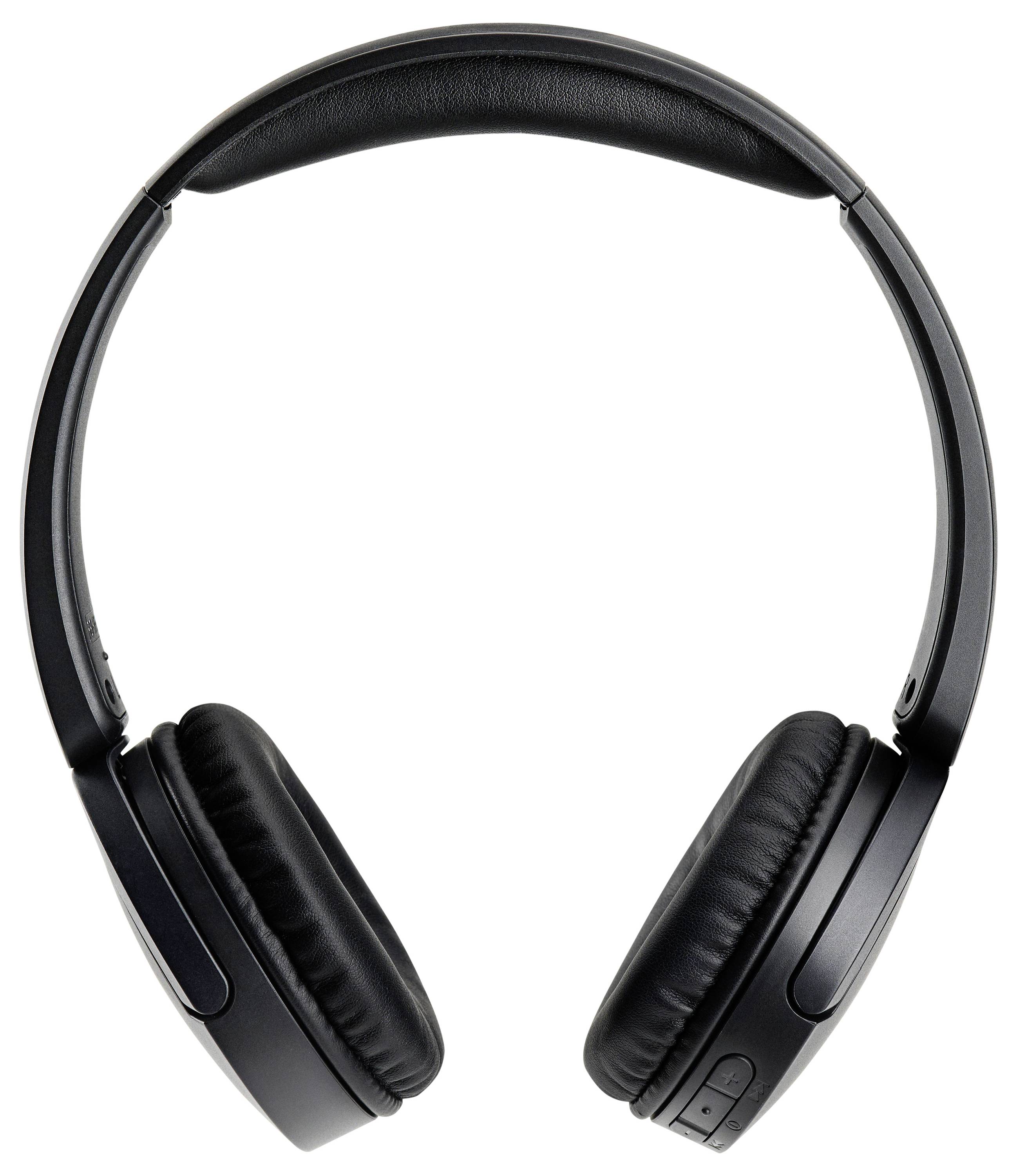 Schwarze kabellose Over-Ear-Kopfhörer mit verstellbarem Kopfbügel und gepolsterten Ohrmuscheln, entwickelt für Komfort und hochwertige Audioqualität.