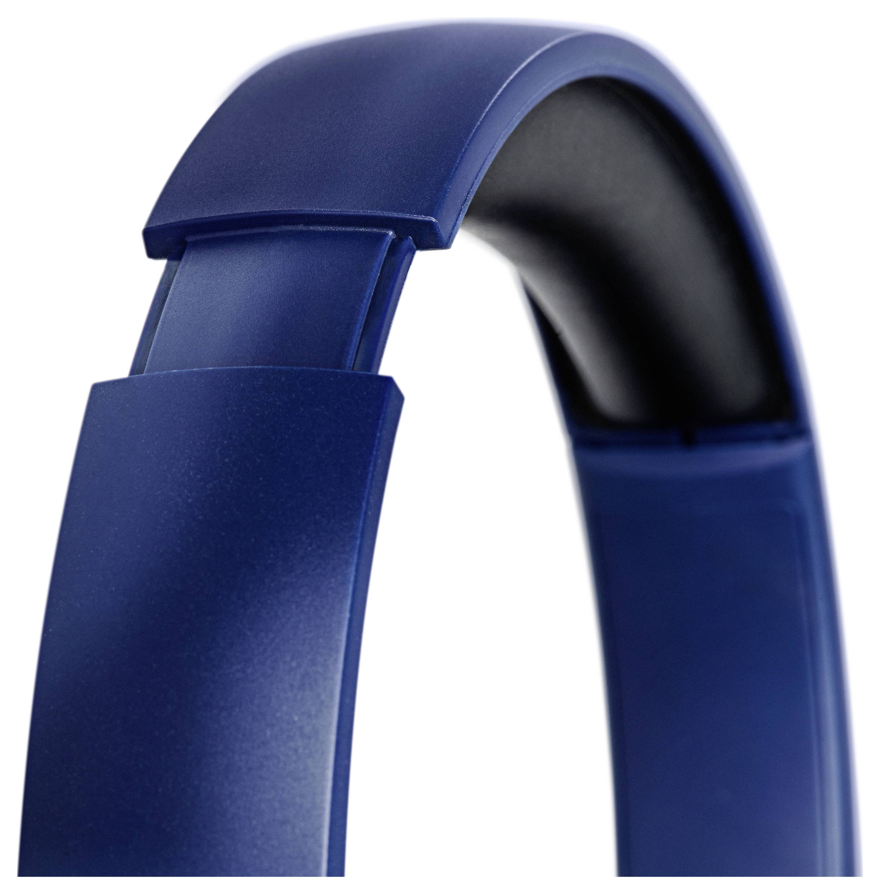 Blauer Over-Ear-Kopfhörer-Bügel mit Fokus auf der weichen Kurve und matter Oberfläche, ohne Ohrmuscheln oder Audiofunktionen zu zeigen.