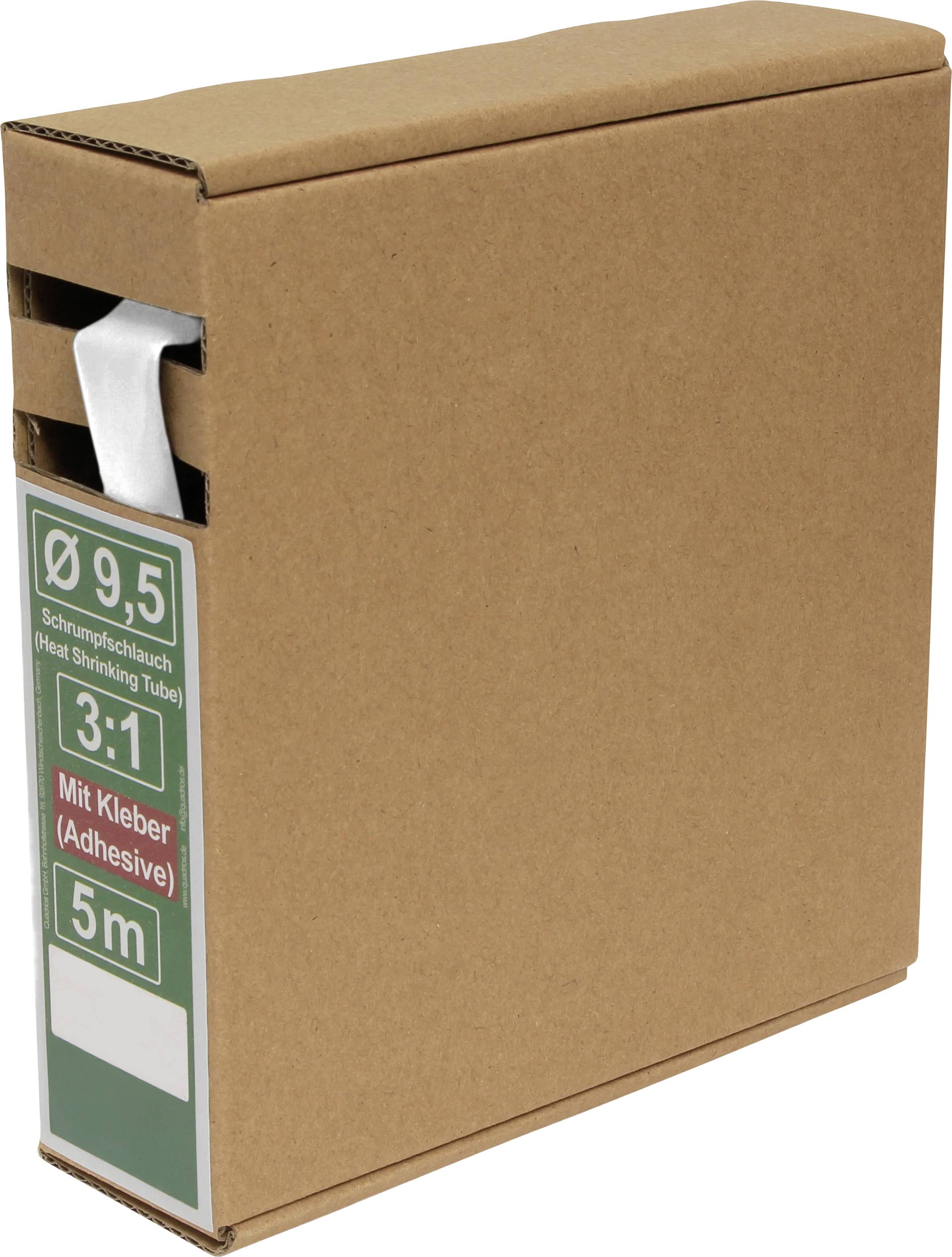 Schrumpfschlauch-Box, 9,5 mm Durchmesser, Schrumpfverhältnis 3:1, mit Kleber, 5 Meter Länge, verpackt in einem braunen Karton-Spender.